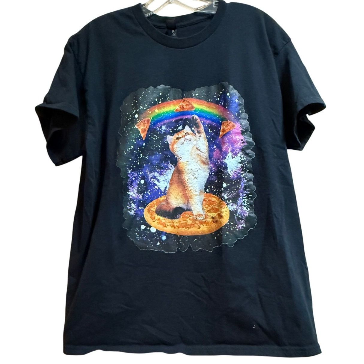 Gildan Rainbow Pizza Cat Graphic Short Sleeve T-Shirt - Size Large Size US L / EU 52-54 / 3 - 1 Thumbnail