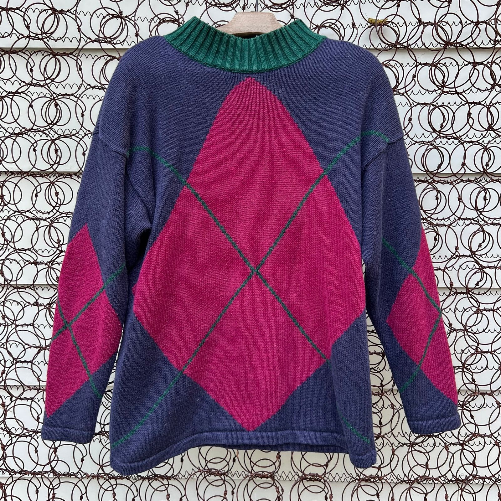 Vintage Vintage 90s Idioms argyle diamond knit oversized sweater Size US S / EU 44-46 / 1 - 1 Thumbnail