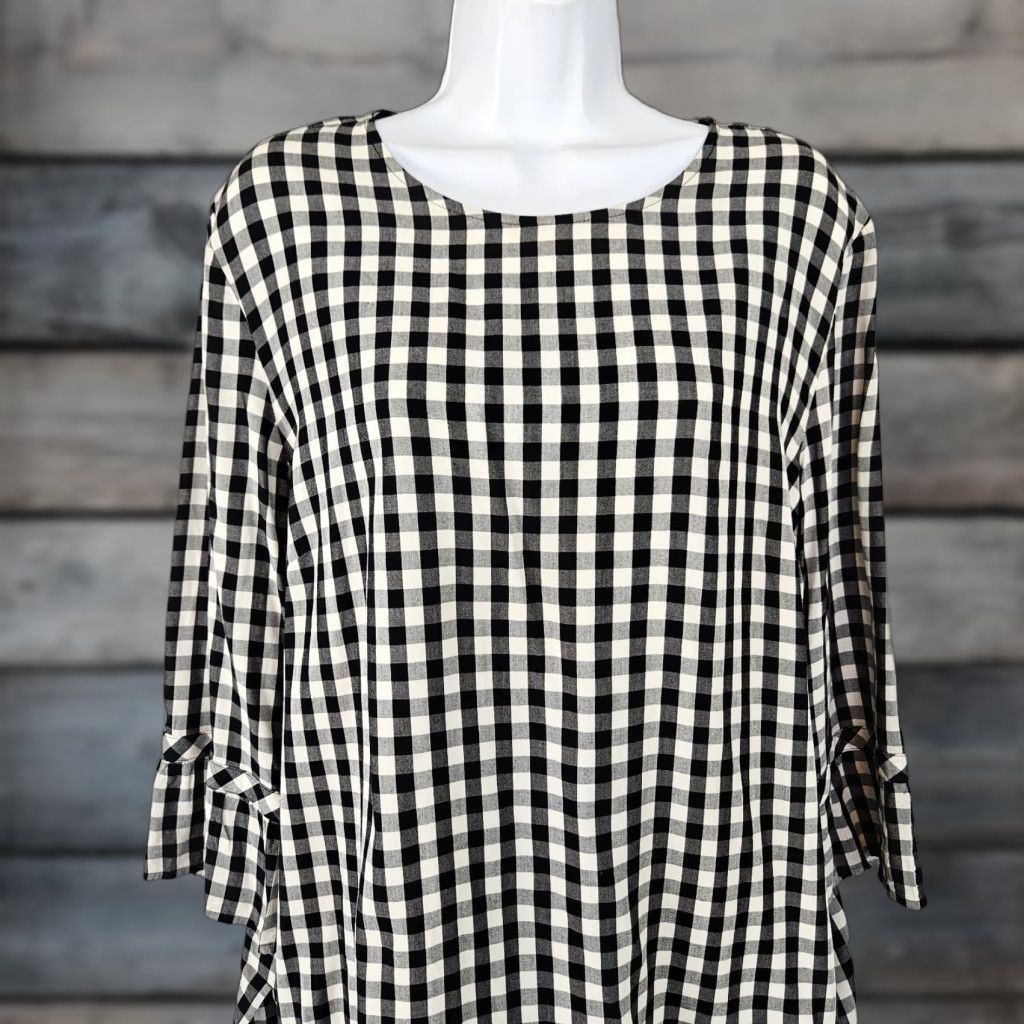 J. Jill J. Jill Blouse Shirt Womens XL Black Gingham 3/4 Sleeve Rayon Top Crew Neck Pullover Adult Ladies Shirt Size XL / US 12-14 / IT 48-50 - 1 Thumbnail