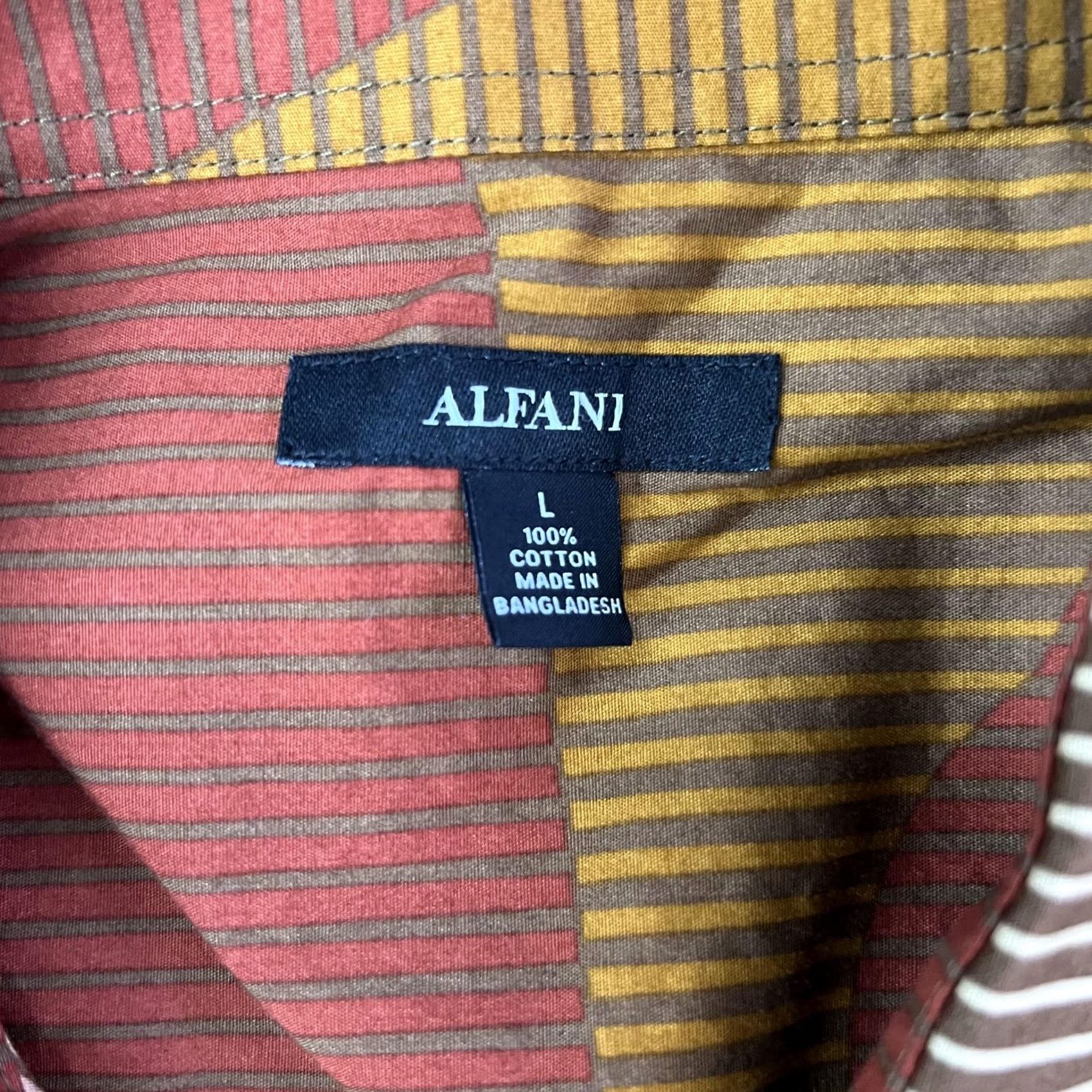 Alfani Alfani Shirt Mens Large Multicolor Stripe Cotton Short Sleeve Button Up Casual Size US L / EU 52-54 / 3 - 3 Thumbnail