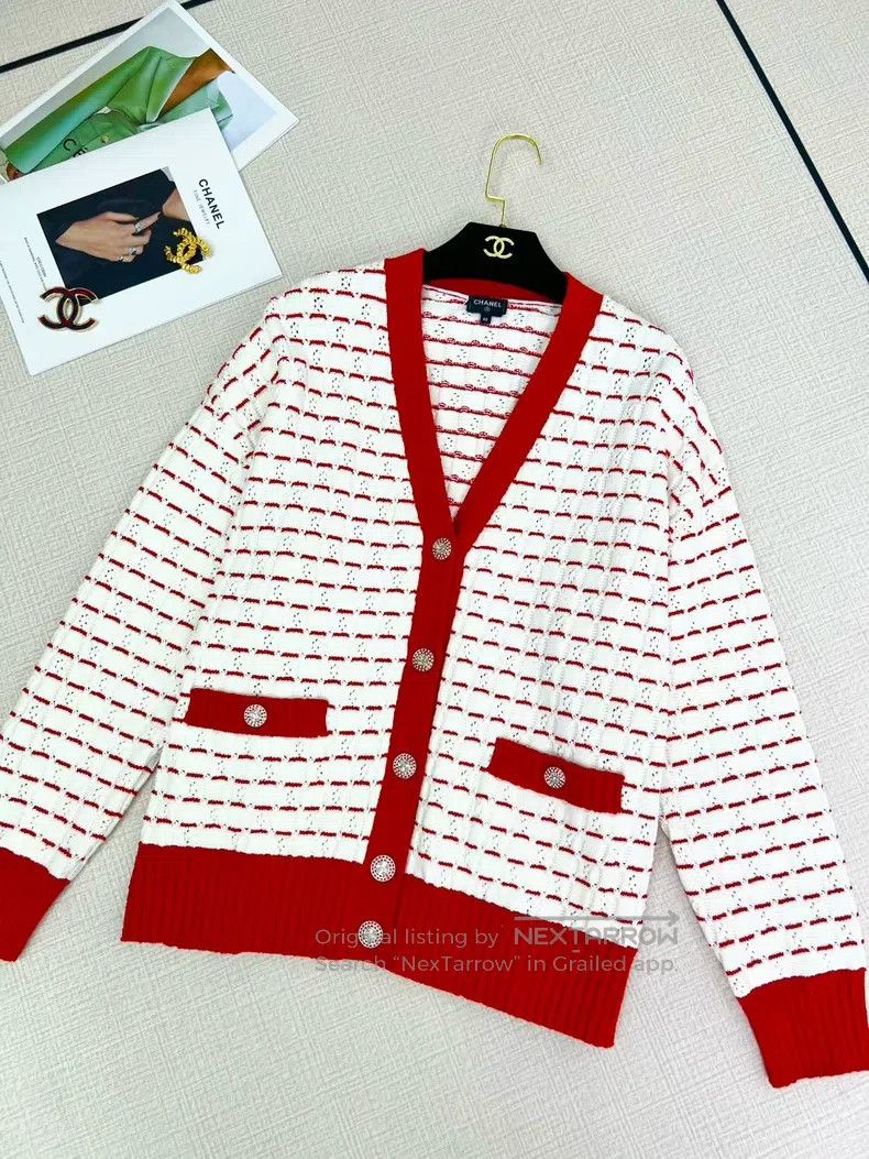 Chanel Chanel 23C early spring vacation red and white striped kni Size S / US 4 / IT 40 - 2 Thumbnail