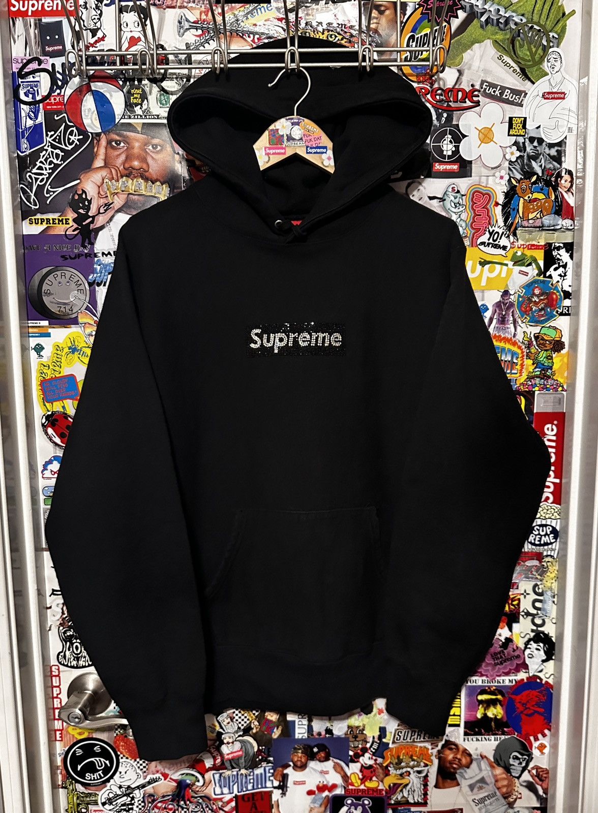 image of Ss19 Supreme Swarovski Box Logo Hoodie Black Medium M, Men's
