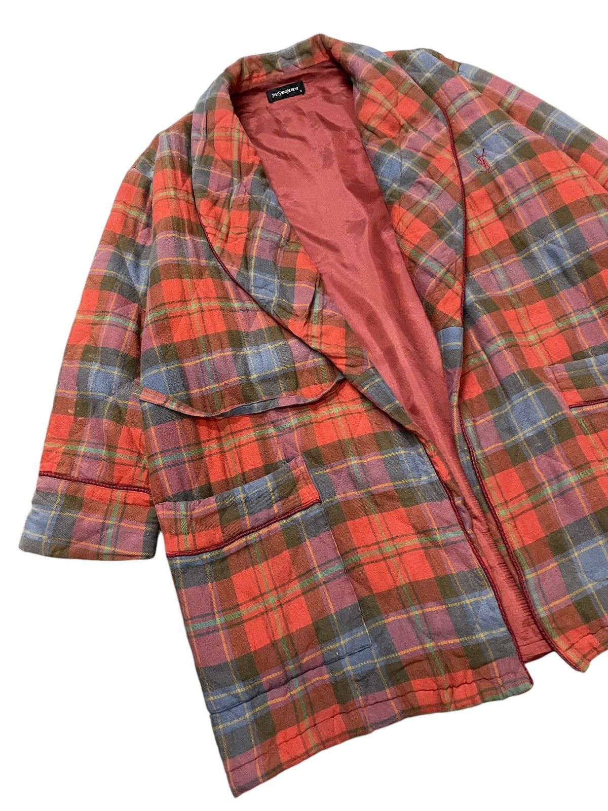 Vintage × Yves Saint Laurent Vintage YSL Checks Plaid bath robe Embroidered Jacket Size US M / EU 48-50 / 2 - 6 Thumbnail