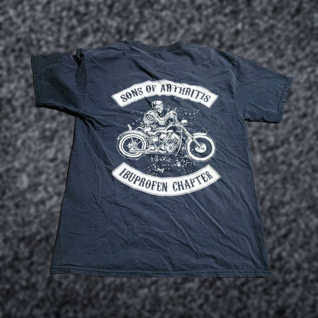 Vintage VINTAGE Leather? No - Parody Grim Reaper SOA T-Shirt Biker Shirt Mens L Black 2000s Size US L / EU 52-54 / 3 - 1 Thumbnail