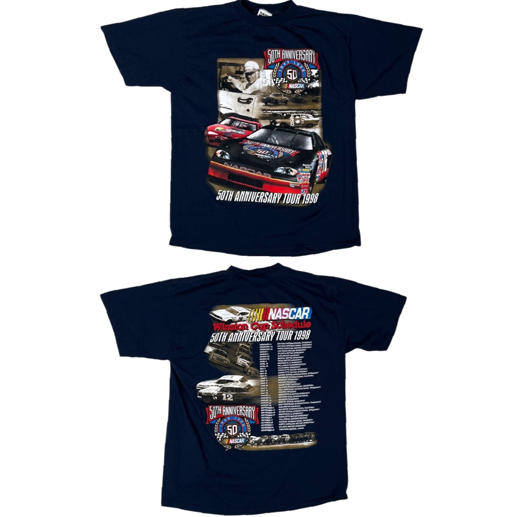 Tultex VINTAGE NASCAR 50th Anniversary Tour 1998 T-Shirt XL Blue Short Sleeve Crew Neck Double-Sided Mens 90s Car Graphic Print Tultex Shirt Size US XL / EU 56 / 4 - 2 Thumbnail