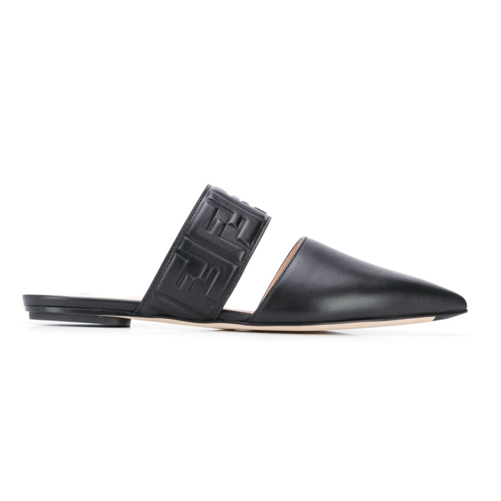 Fendi Fendi Motif FF Logo Black Leather Pointed Toe Ballerina Size US 7.5 / IT 37.5 - 1 Thumbnail