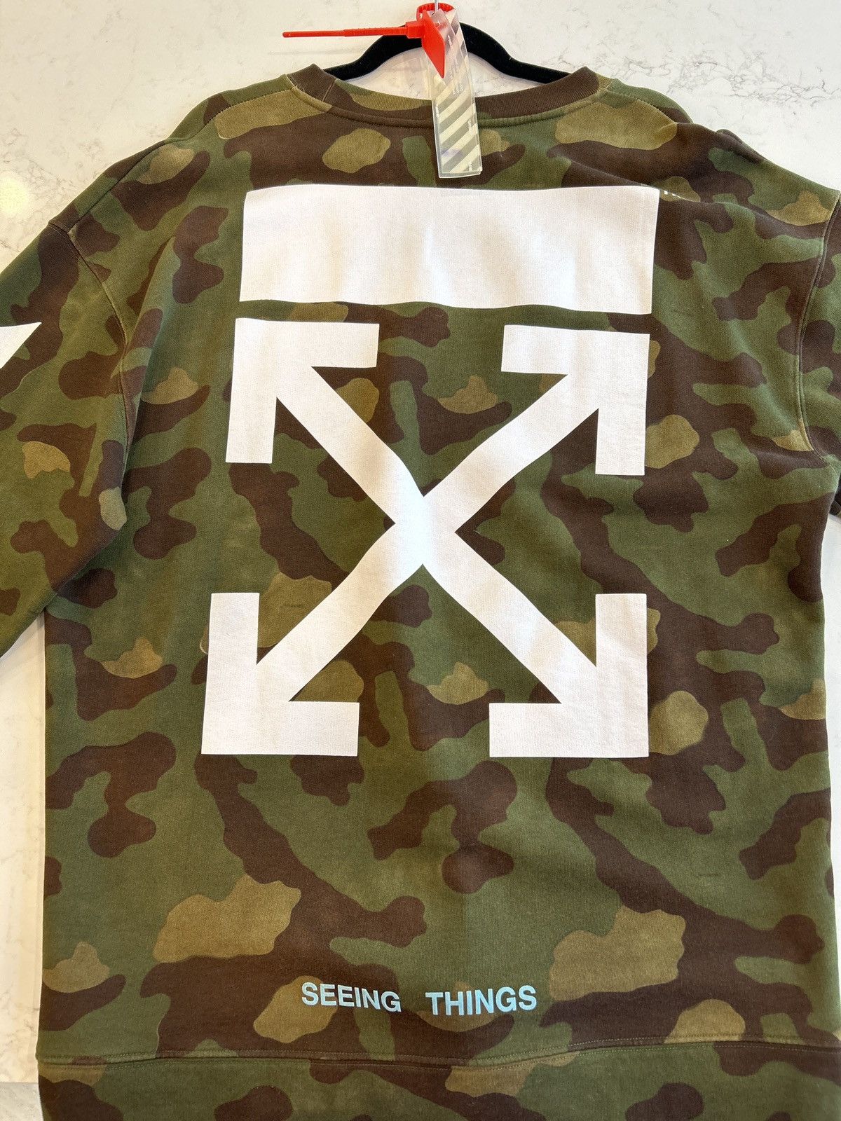 image of Off White Camo Long Sleeve “Seeing Things”, Men's (Size Small)