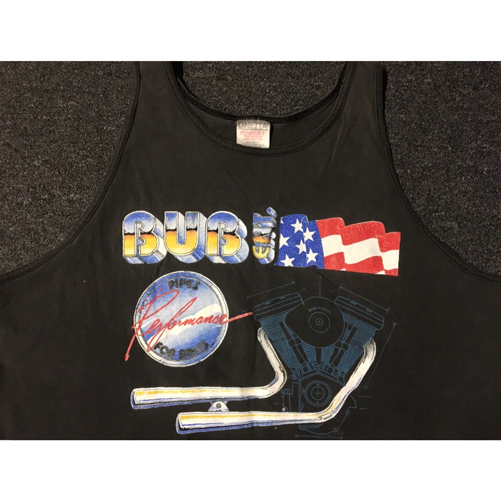 Vintage Vtg 80s Bub Enterprises Pipes For Bikes Faded Tank Top L XL Single Stitch Grunge Biker T-Shirt Men Black Comfort Fit 90s USA Harley Distressed Size US L / EU 52-54 / 3 - 6 Thumbnail