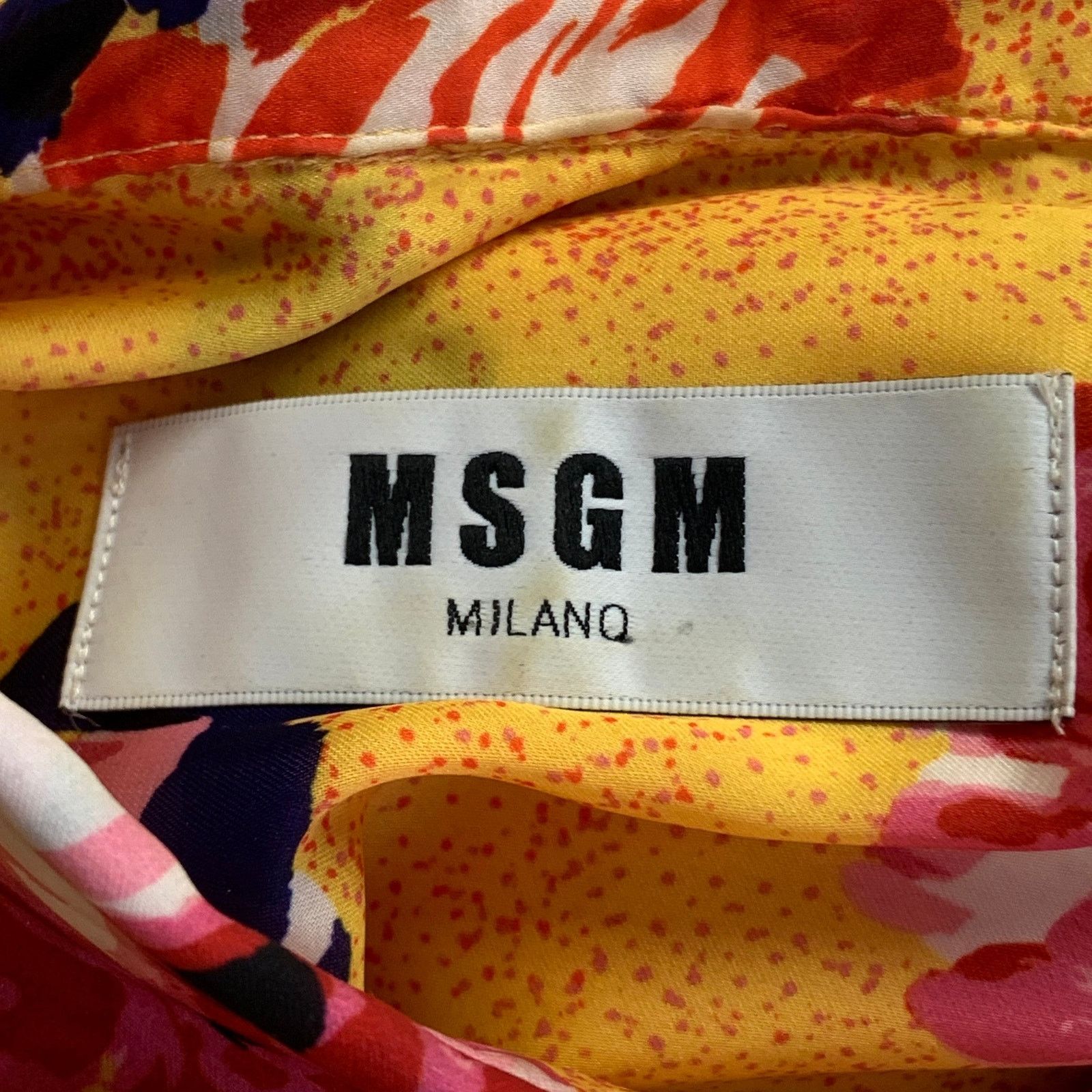MSGM MSGM Size L Yellow Multi Color Satin Floral Button Up Shirt Size L / US 10 / IT 46 - 5 Thumbnail