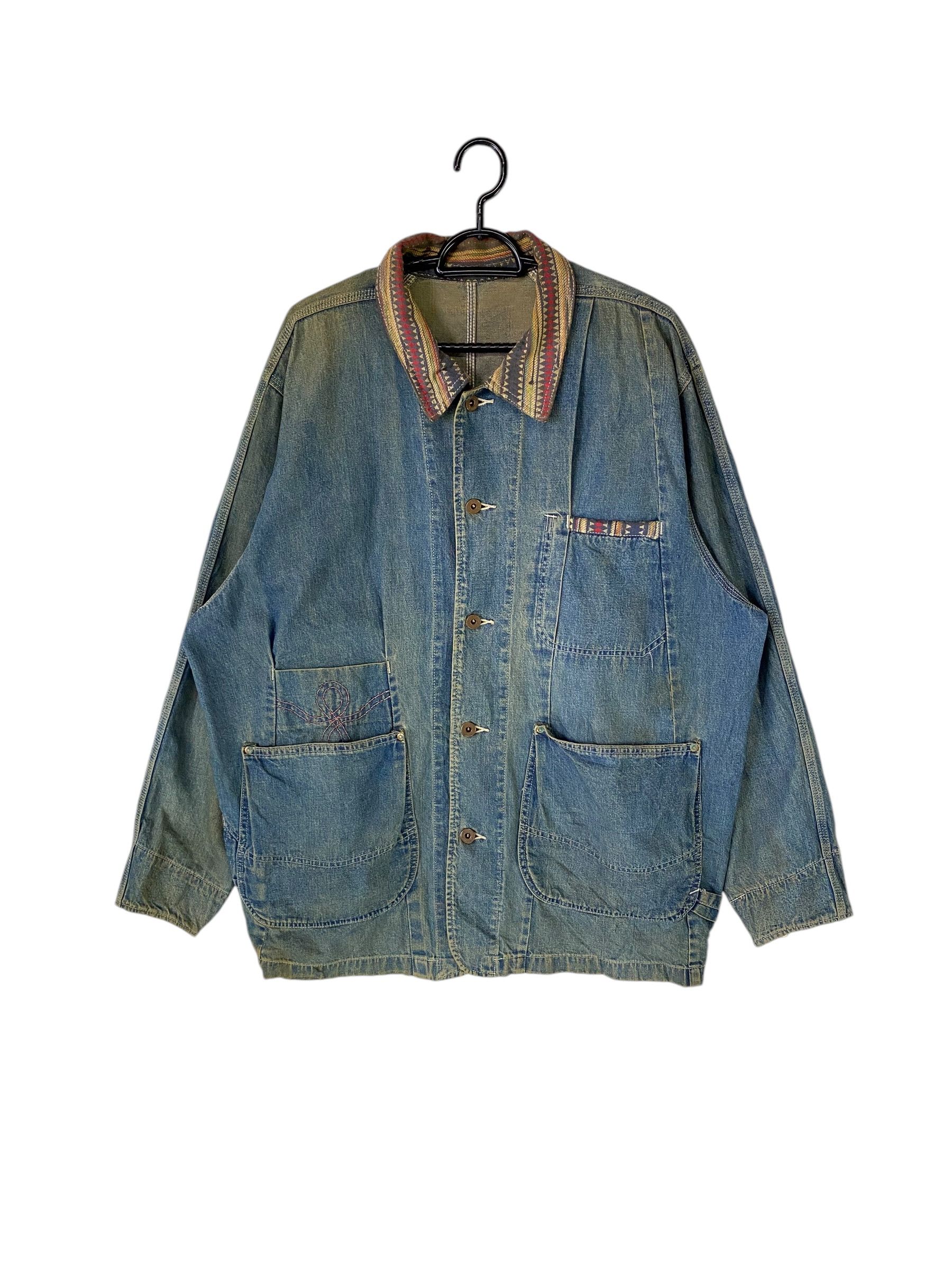 Other 1980s Unbranded aztec trim denim chore jacket Size US L / EU 52-54 / 3 - 1 Thumbnail