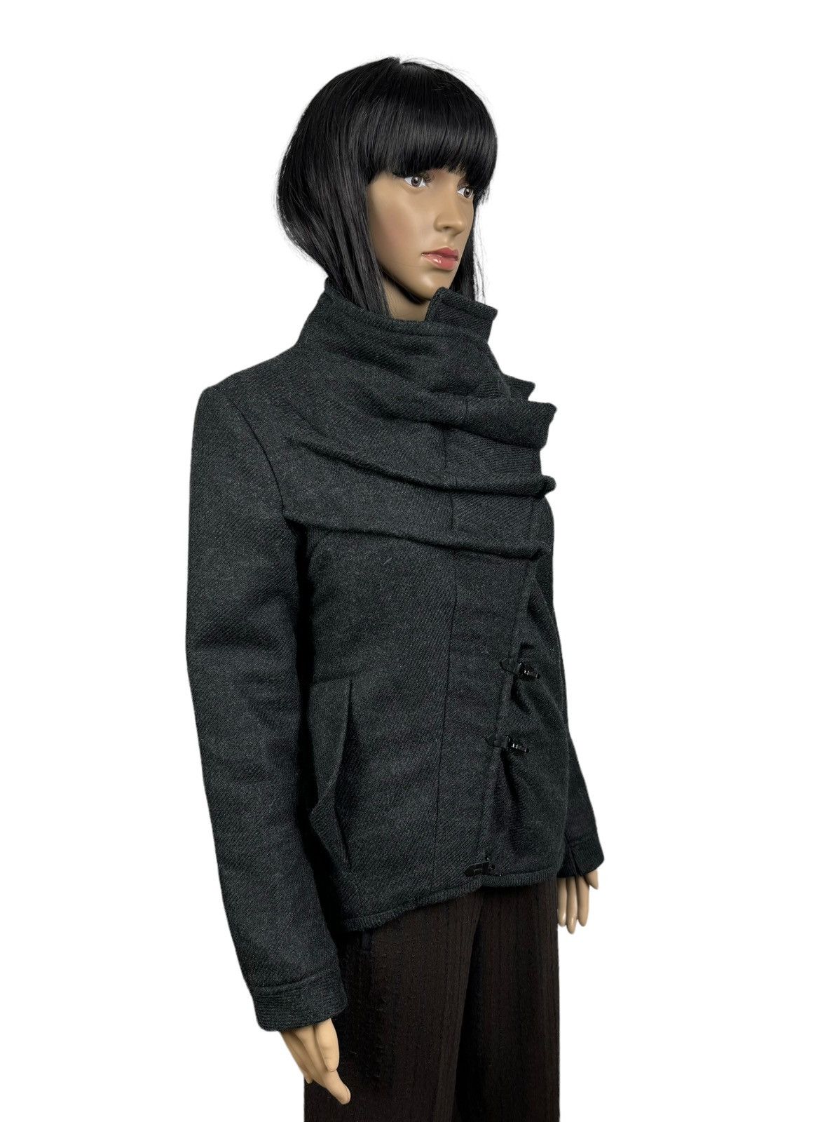 Designer Drina Marya Wool Jacket Avant Garde Asymmetrical Coat size S Size S / US 4 / IT 40 - 4 Thumbnail
