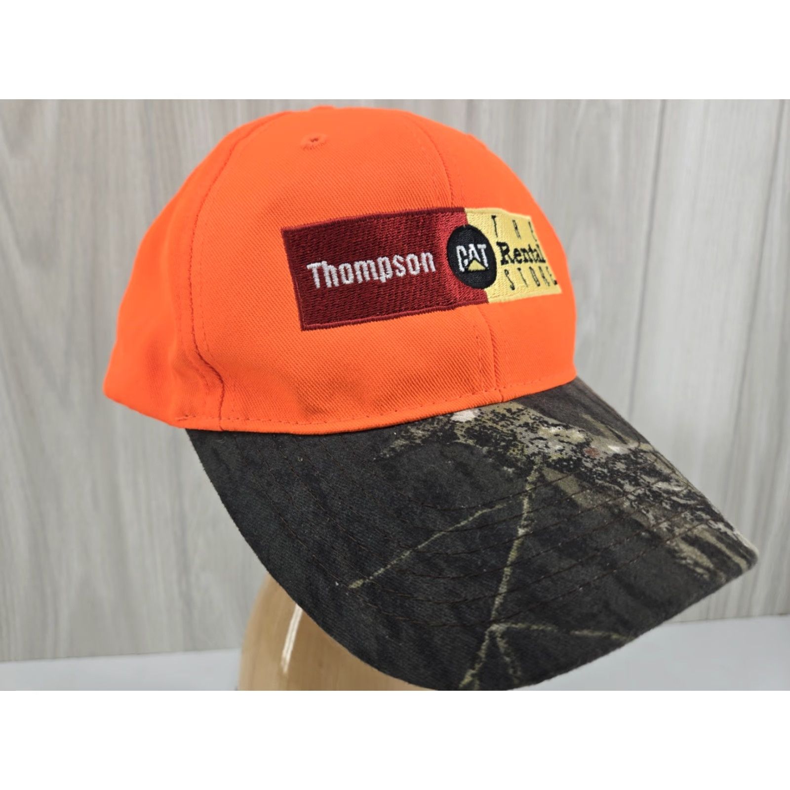 Vintage CAT Baseball Cap Hat OSFM Mens Orange Logo Strapback Camouflage, Thompson Rental Store, One Size Size ONE SIZE - 3 Thumbnail