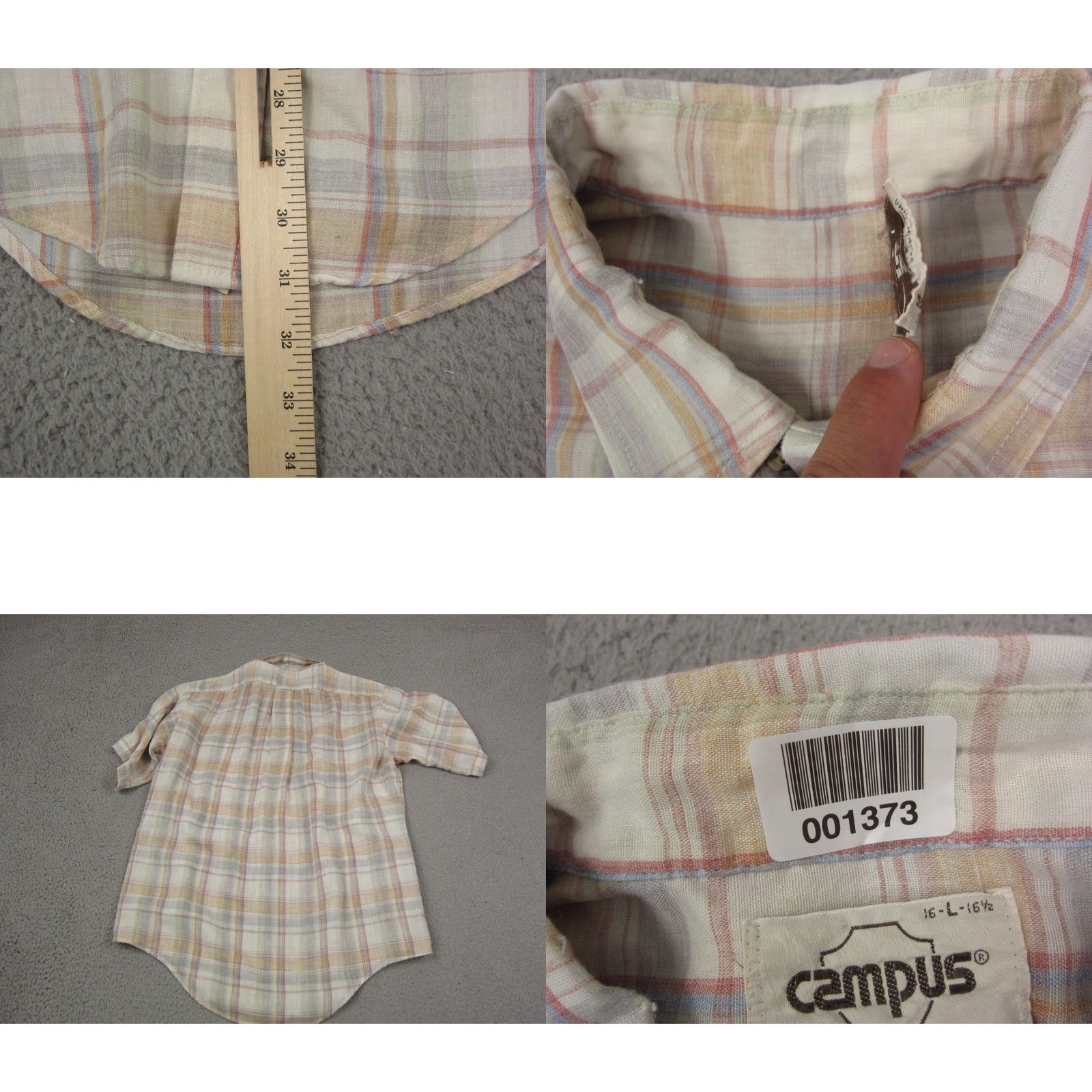 Vintage VINTAGE Campus Shirt Mens Regular 16-16.5 Large Beige Plaid 90s Collared Button-Up Short Sleeve Worldwide USA Size US L / EU 52-54 / 3 - 8 Thumbnail