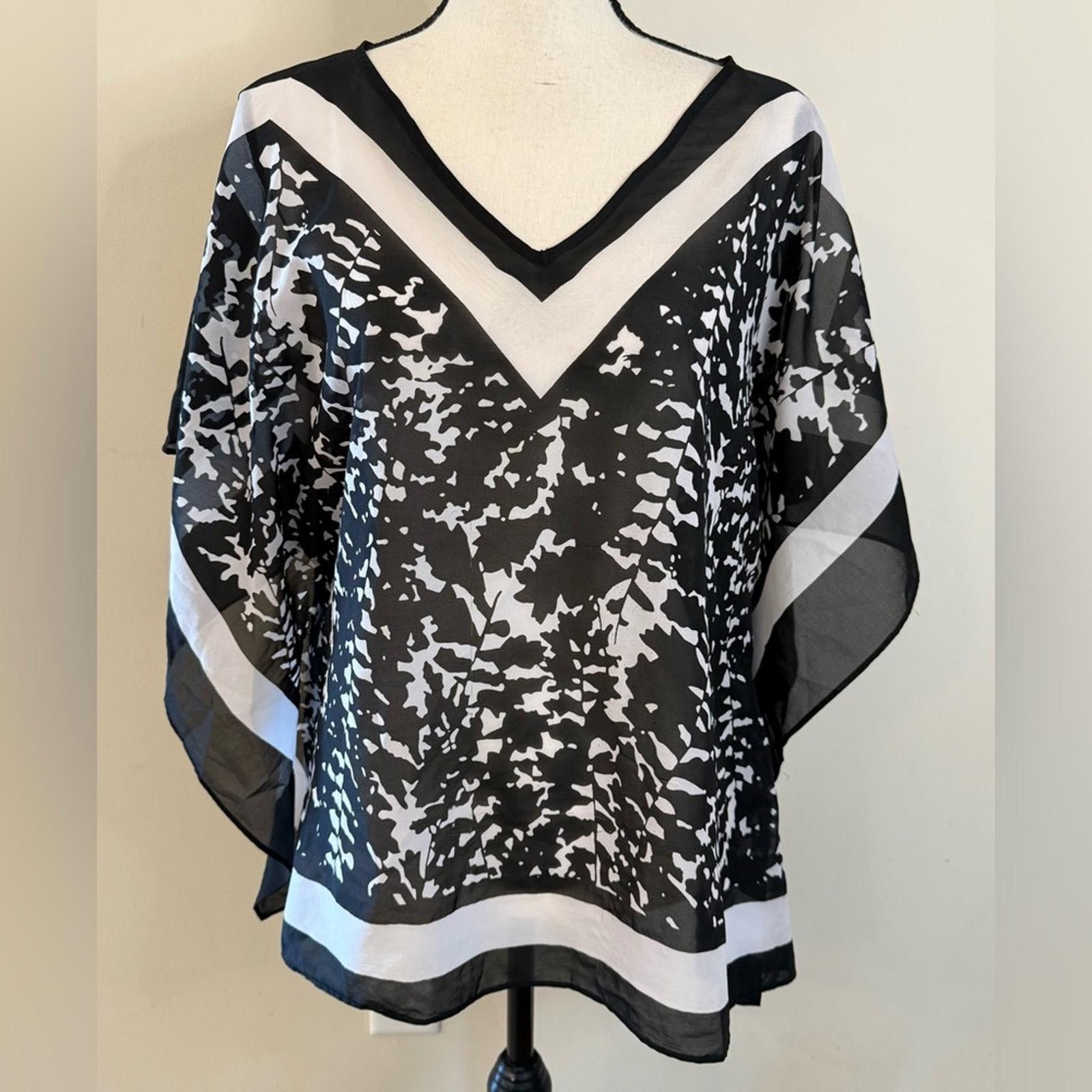 Other Talbots handkerchief semi sheer black white top SZ S/M Size M / US 6-8 / IT 42-44 - 1 Thumbnail