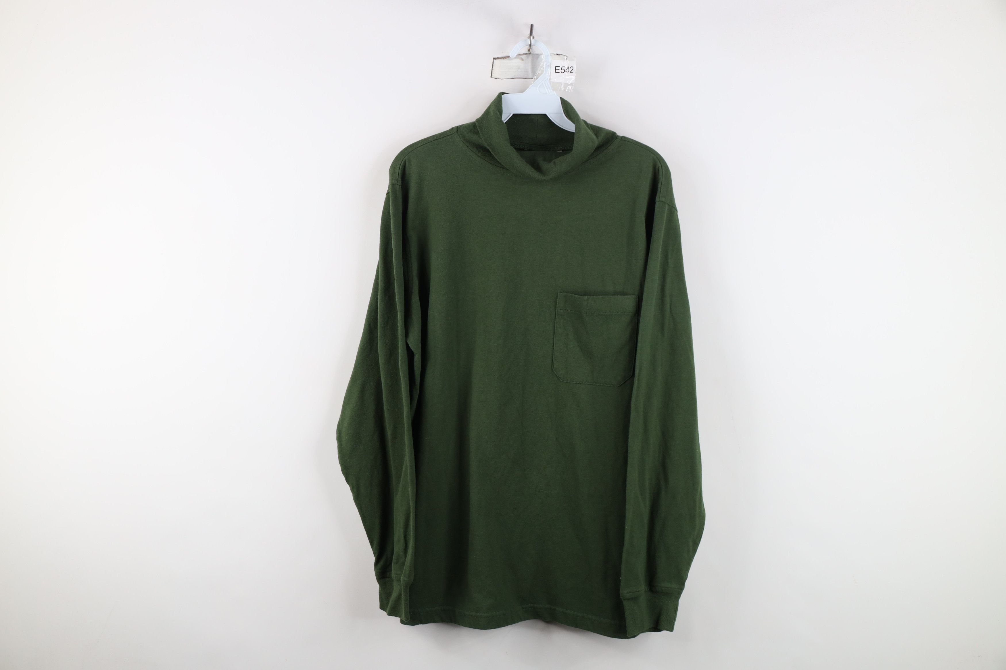 Vintage Vintage 90s Streetwear Blank Pocket Turtleneck T-Shirt Green Size US L / EU 52-54 / 3 - 1 Thumbnail