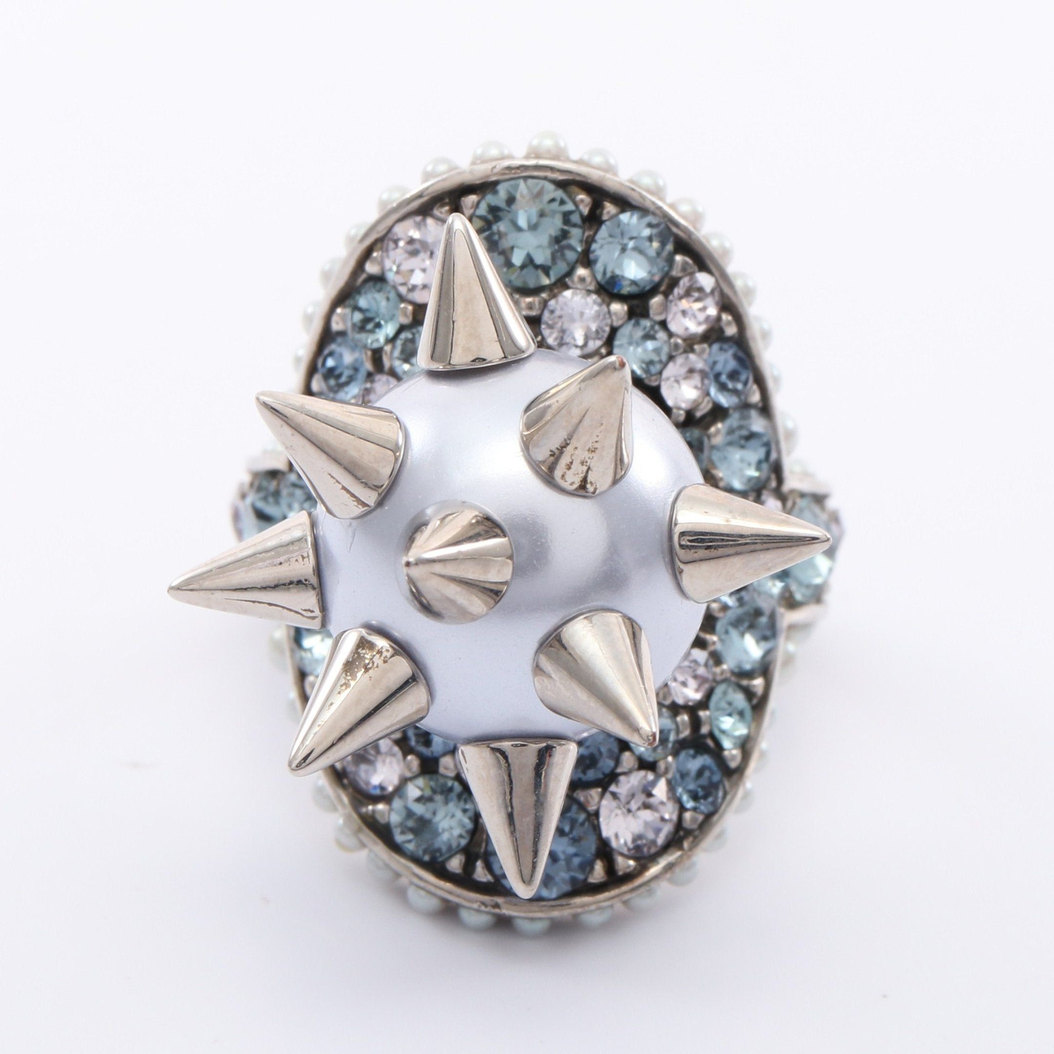 Gucci Gucci Spike Studs Ring Fake Pearl Rhinestone Silver Light Blue Size ONE SIZE - 1 Thumbnail