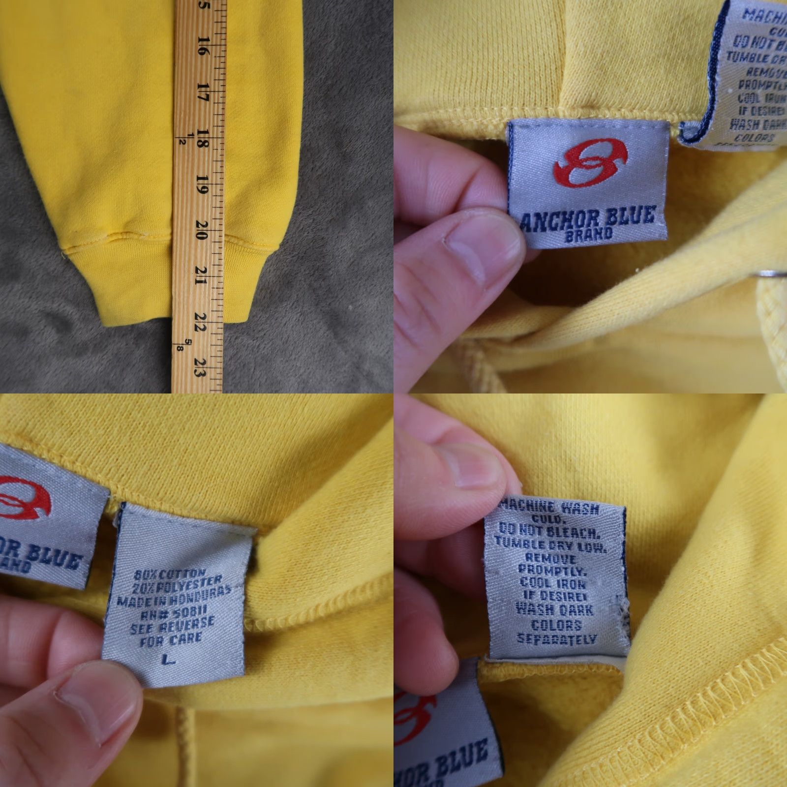 Anchor Blue VINTAGE Anchor Blue Hoodie Mens L Yellow 90s Pullover Hooded Sweatshirt Size US L / EU 52-54 / 3 - 8 Thumbnail