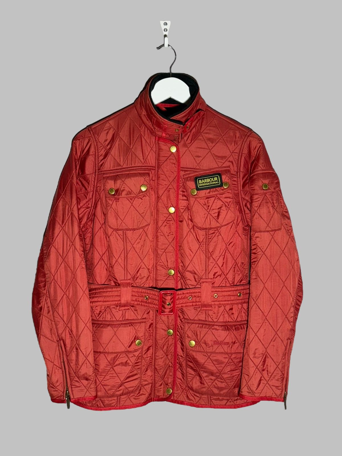 🔥 BARBOUR INTERNATIONAL BELTED QUILTED JACKET MOTO HOT RED