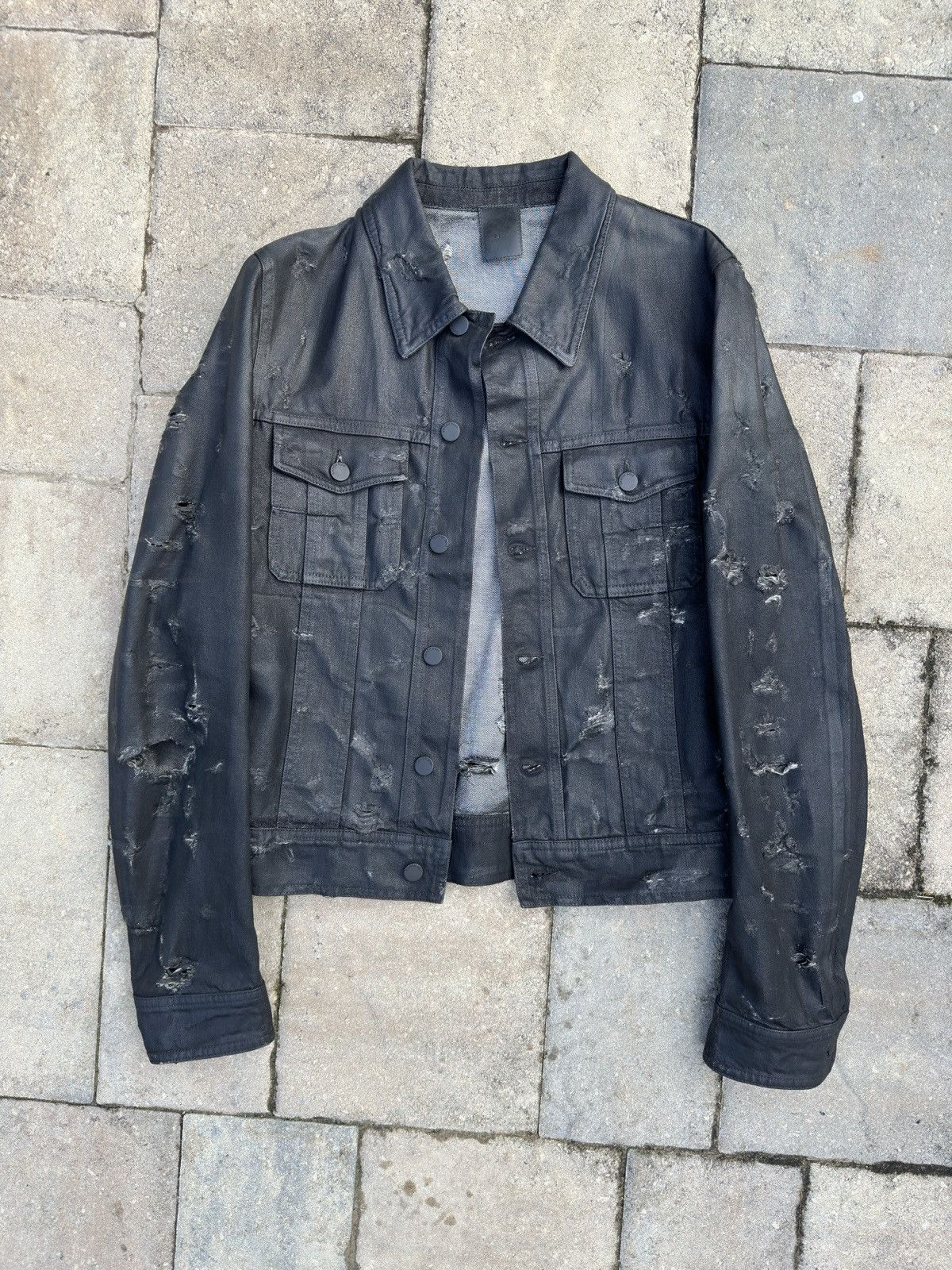 image of Dior Ss04 Waxed Strip Jacket in Black, Men's (Size Medium)