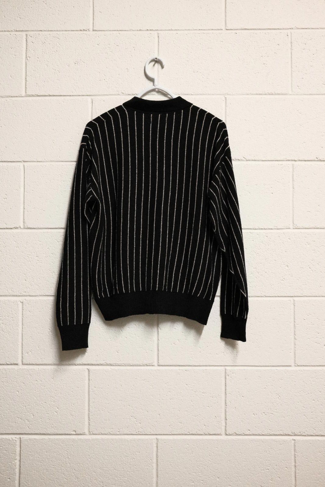 Unknown London Stussy - Black Pinstripe Zip-Up Sweater Jacket - SMALL Size US M / EU 48-50 / 2 - 2 Thumbnail