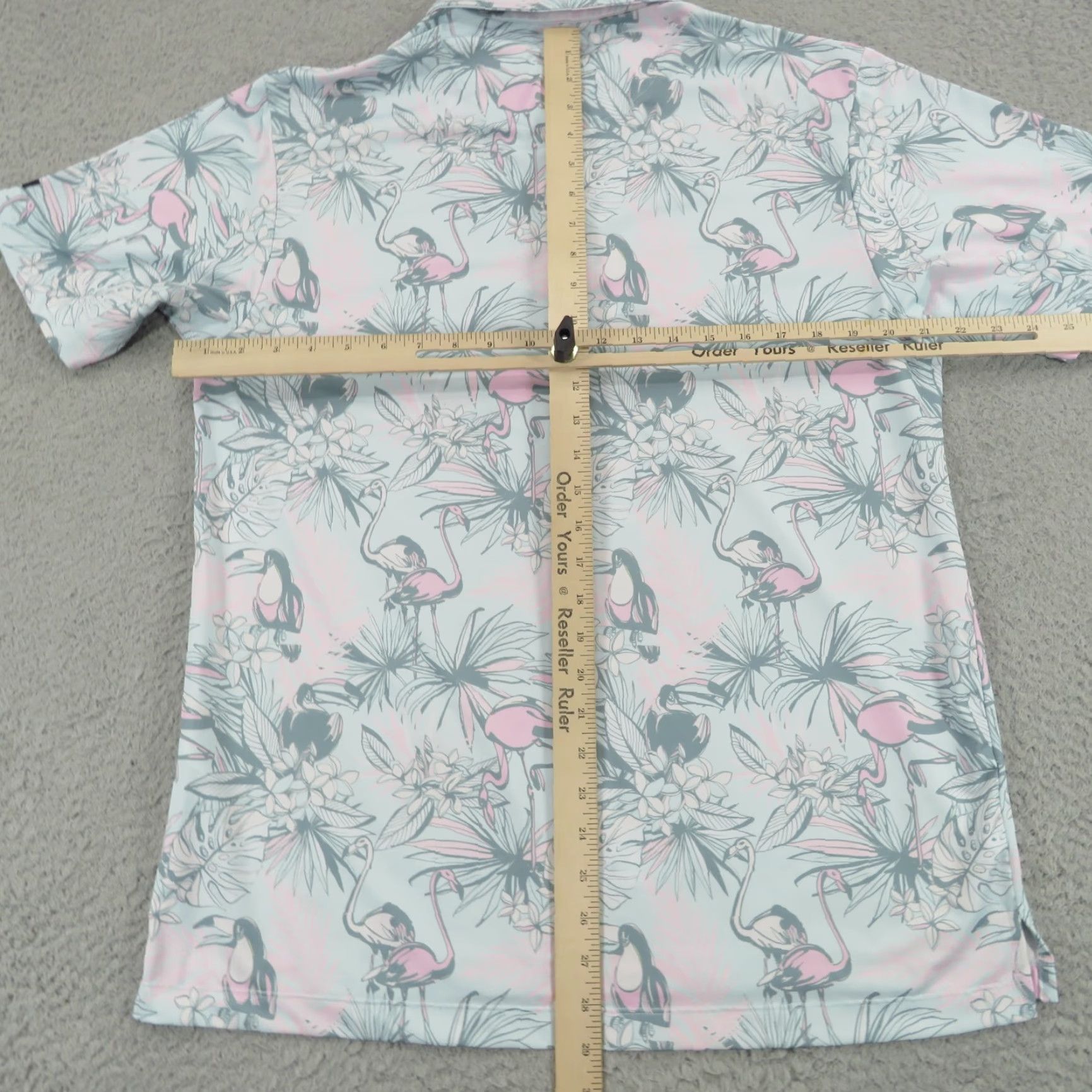 Vintage Bad Birdie Polo Mens Large Pink Mint Tropical Flamingo AOP Floral Performance Polo Shirt Mens Garden Tropical Size US L / EU 52-54 / 3 - 6 Thumbnail