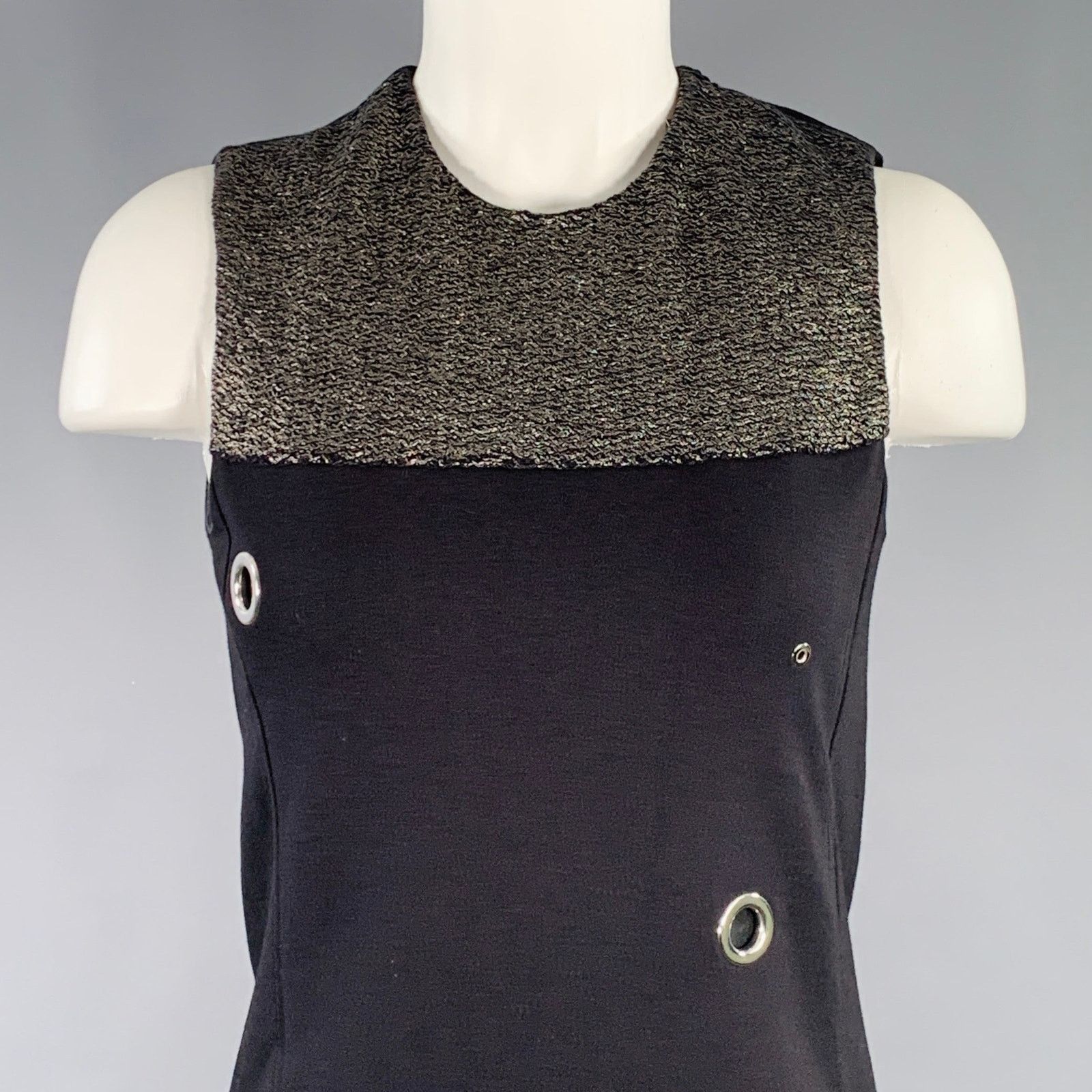 Costume National Size XS Black Silver Viscose Blend Two Tone Shift Dress Size XS / US 0-2 / IT 36-38 - 2 Thumbnail