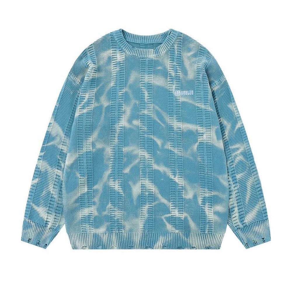 Vintage Men's washed vintage jacquard ripped tie-dye sweater Size US M / EU 48-50 / 2 - 1 Thumbnail