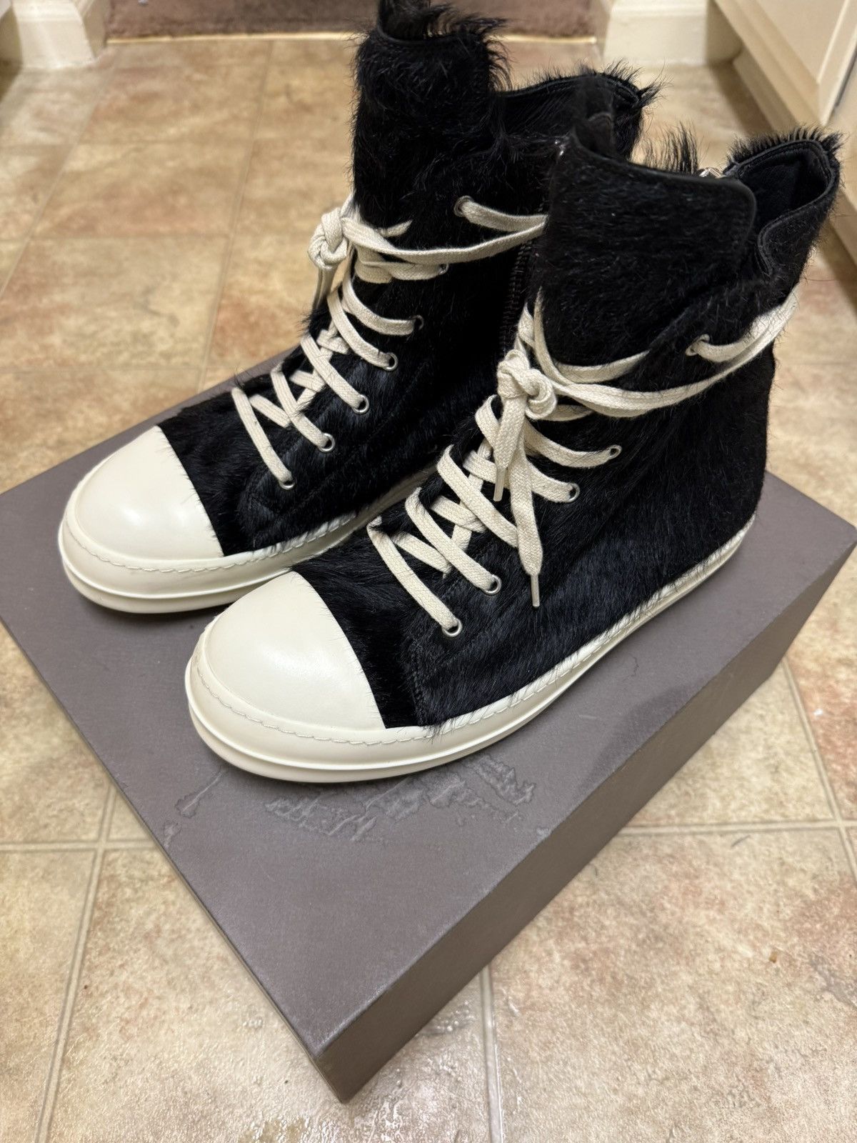 Pre-owned Rick Owens Pony Hair Rick Owen Ramones Shoes In Black