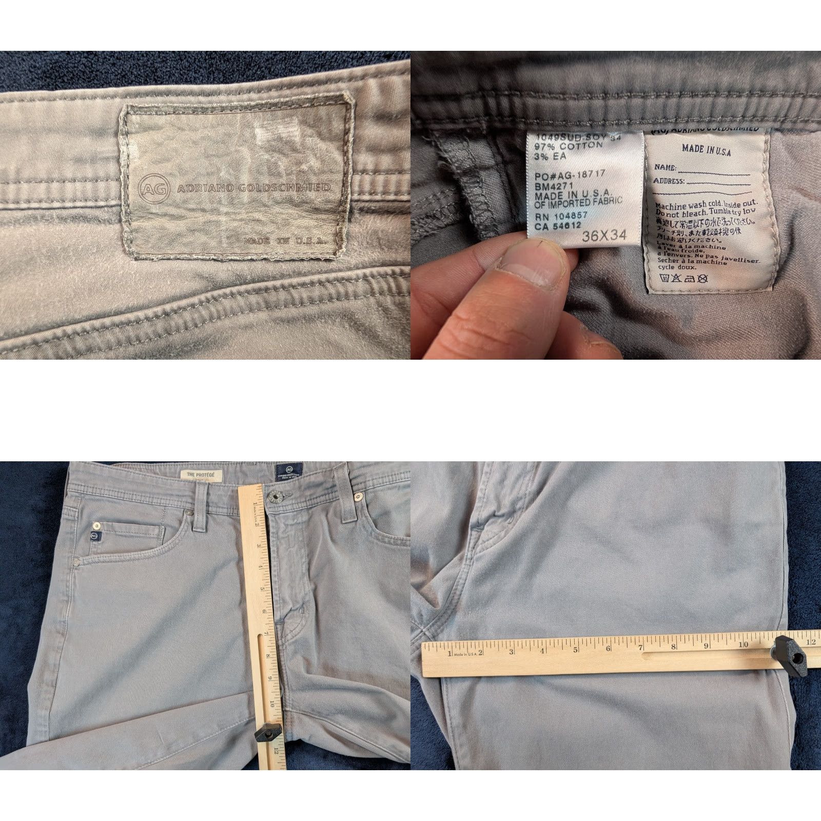 Vintage AG Adriano Goldschmied The Protégé Straight Leg Pants 36x34 Gray Men's 5-Pocket Design Regular Size 36 Front Flat 30 Inseam Cotton Blend Vintage: No Size US 36 / EU 52 - 8 Thumbnail