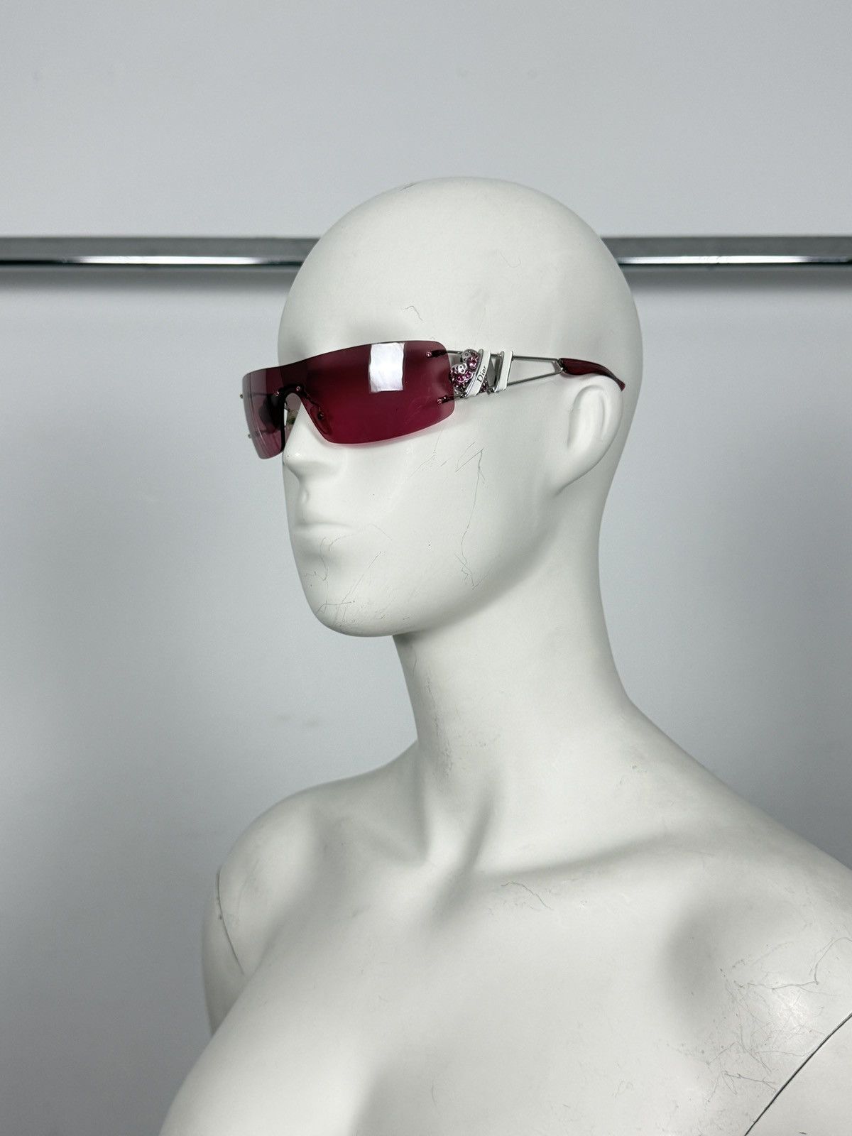 Dior Dior 2000’s Heart Core Rhinestone Ski Shield Logo Sunglasses Size ONE SIZE - 3 Thumbnail