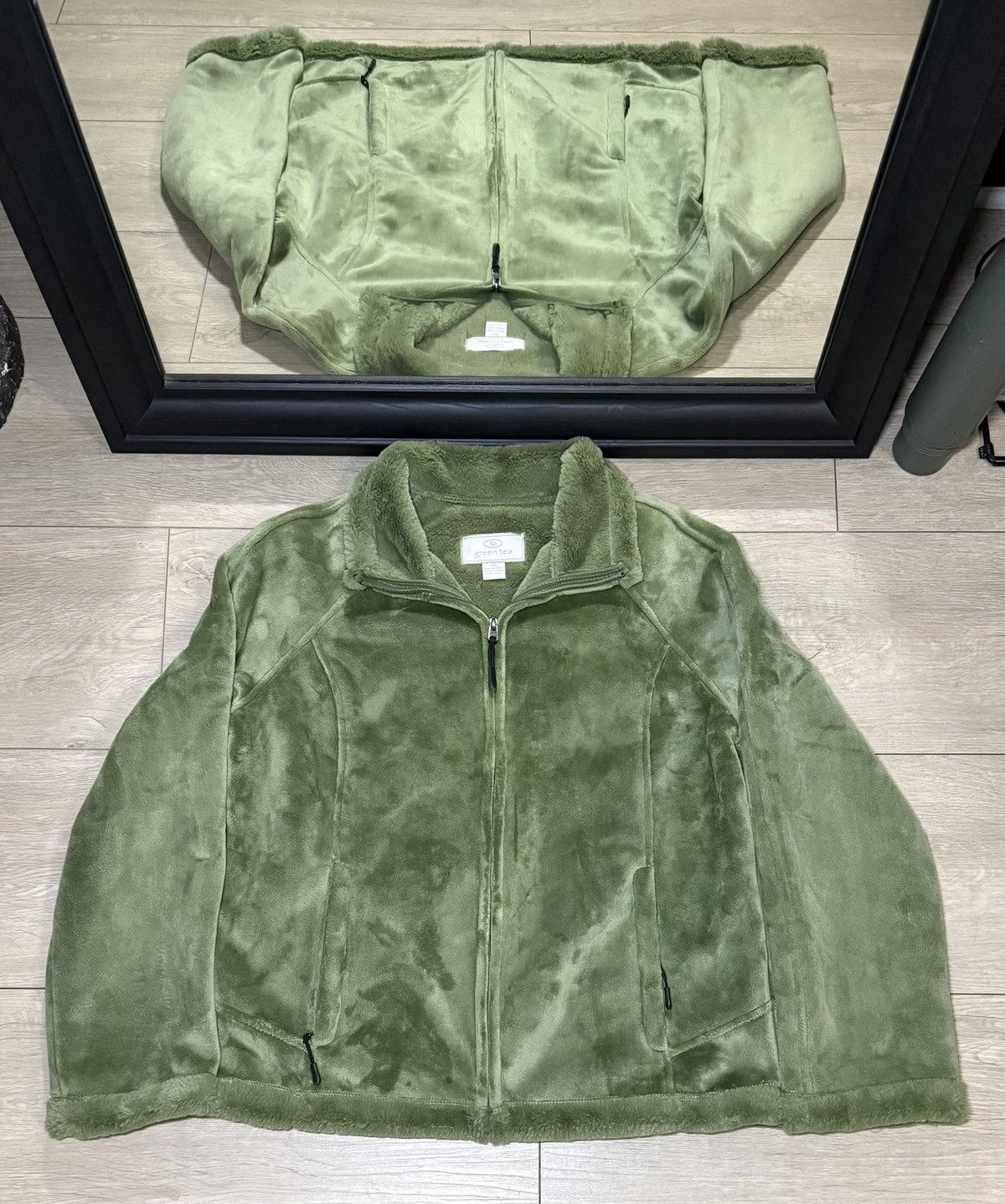 Polo Ralph Lauren Y2K 2000s Green Tea Olive Green Fur Lined Zip Up Fleece Size L / US 10 / IT 46 - 1 Thumbnail