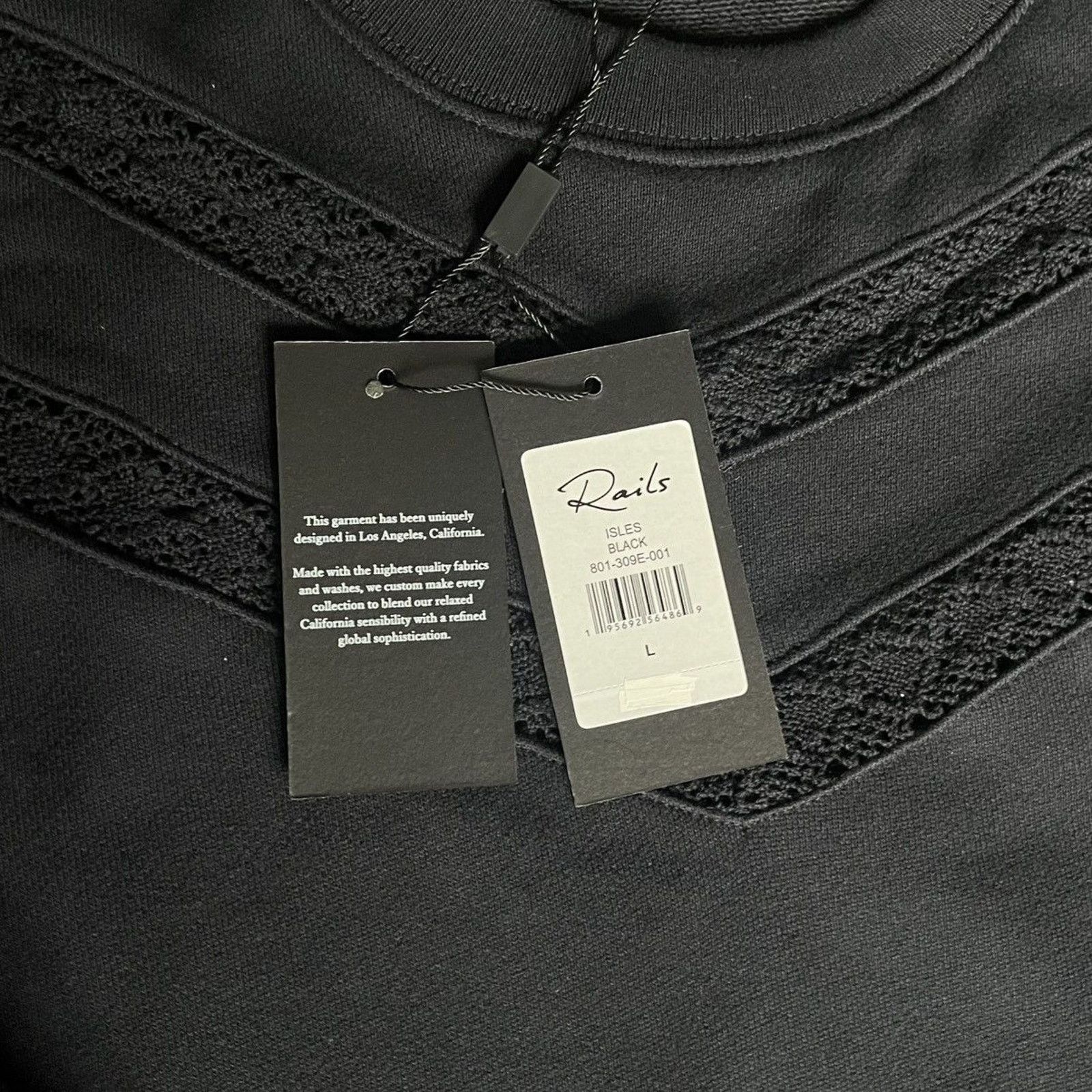 Rails New with Tags Rails Isles Lace Inset Cotton Sweatshirt Black Size L / US 10 / IT 46 - 5 Thumbnail