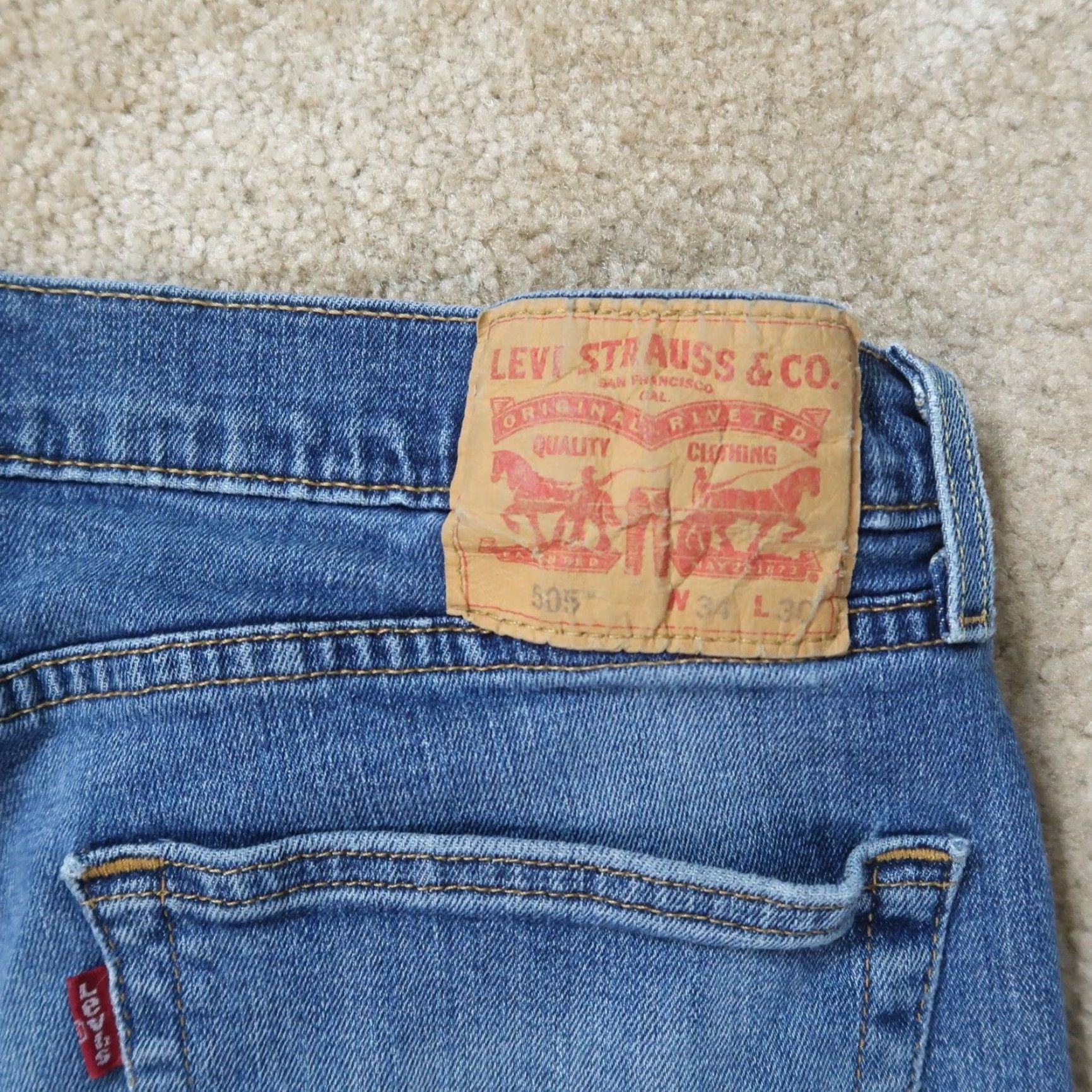Levi's Levi's 505 Jeans Regular Fit Straight Leg Denim 34x30 Men Blue Distressed 5-Pocket Denim Jeans Mens Regular Fit Size US 34 / EU 50 - 7 Thumbnail