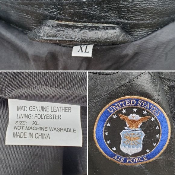 Vintage Vintage 90s y2k Black Leather Patchwork USAF Bomber Size US XL / EU 56 / 4 - 7 Thumbnail