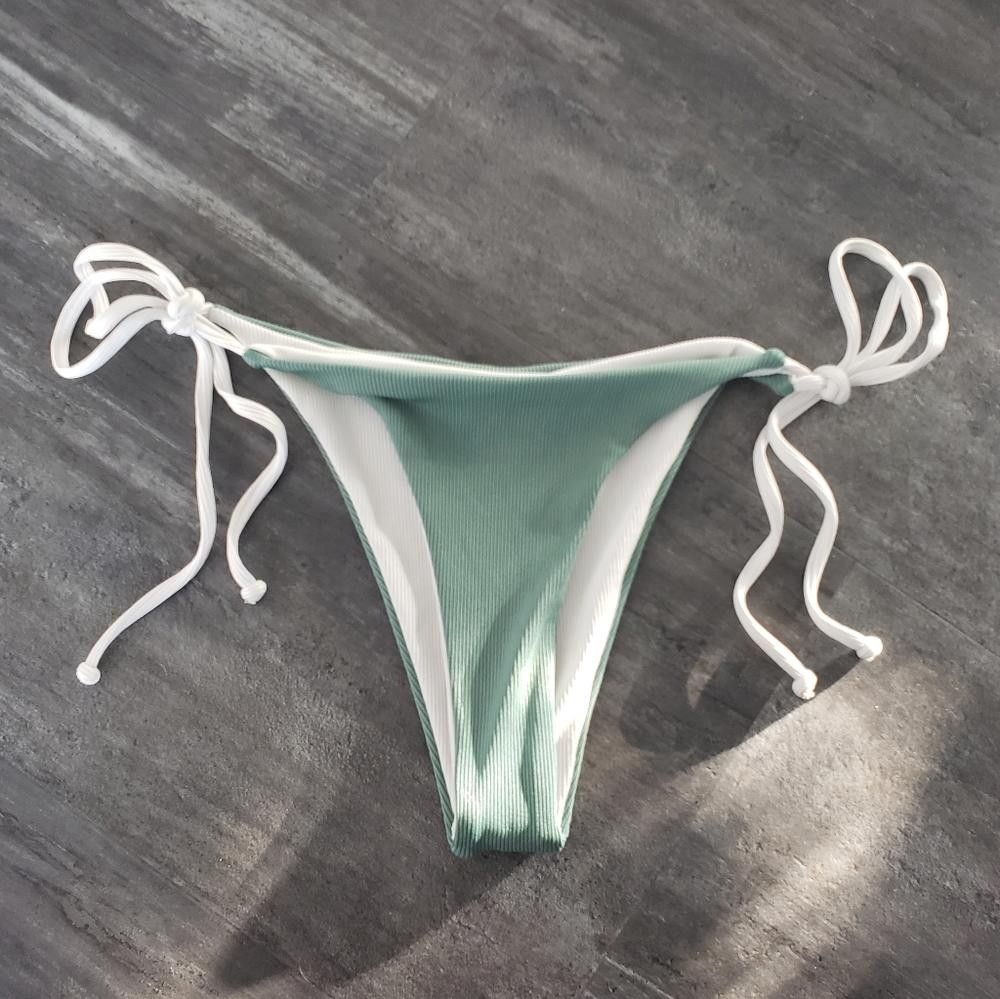 Designer Sage Green White Reversible Zaful Bikini Bottoms Size ONE SIZE - 1 Thumbnail