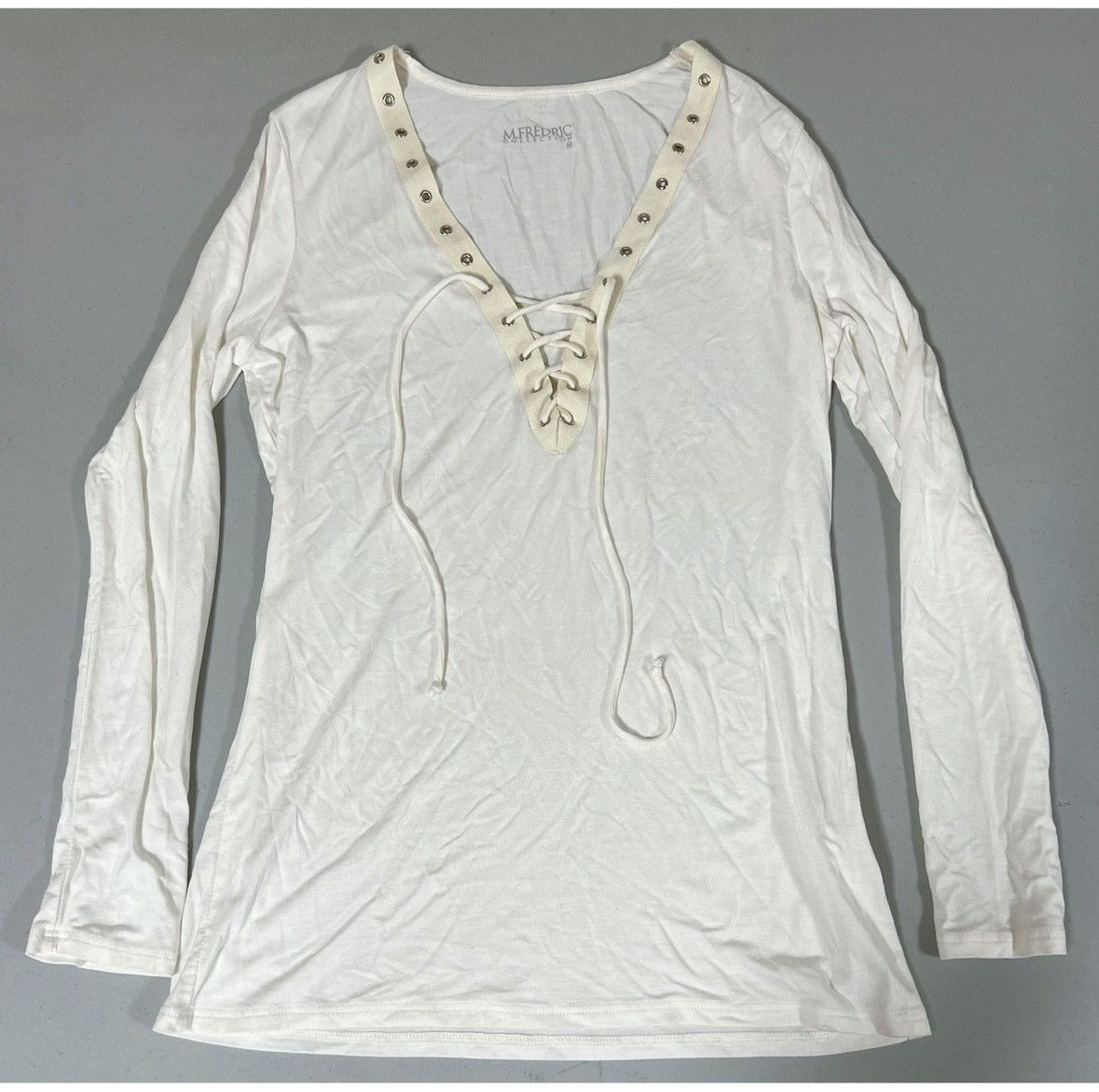 Paul Fredrick White V-Neck Lace-Up Long Sleeve Shirt Top Blouse Size M 🤍 Size M / US 6-8 / IT 42-44 - 2 Thumbnail