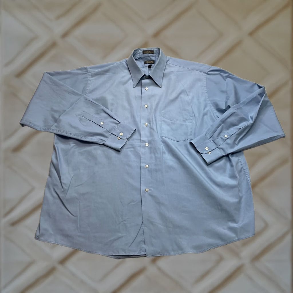 Arrow VINTAGE Arrow Button-Down Shirt Mens 2XL Light Blue Solid Long Sleeve Polin Size US XXL / EU 58 / 5 - 1 Thumbnail