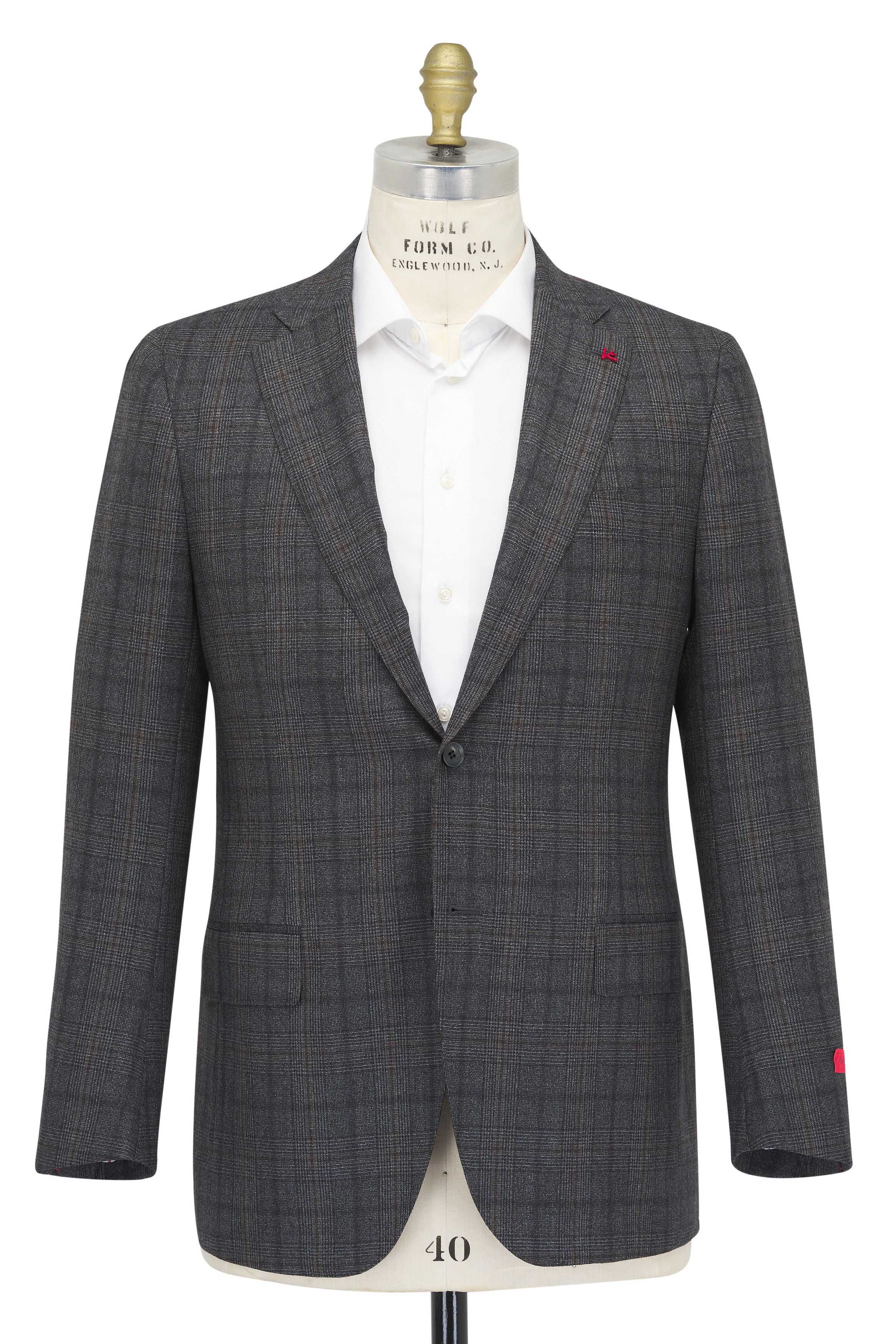Isaia o1mtch0225 Glen Plaid Wool Suit in Medium Grey Size 44R - 1 Thumbnail