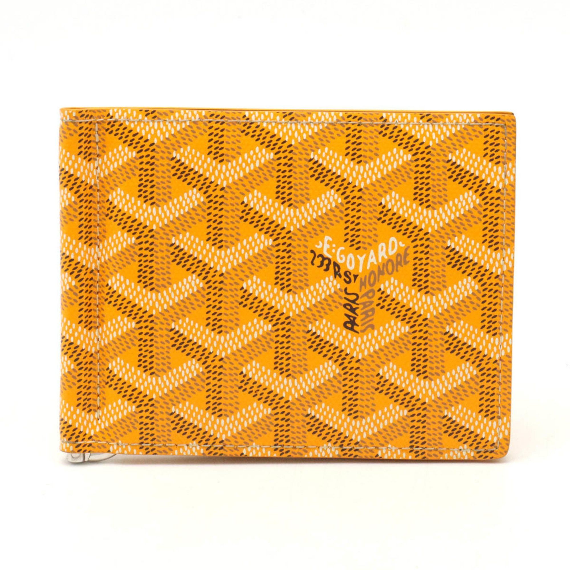 image of Goyard Saint Thomas Bi-Fold Wallet With Money Clip Bill Herringbone Pattern Pvc Leather Yellow, Wom