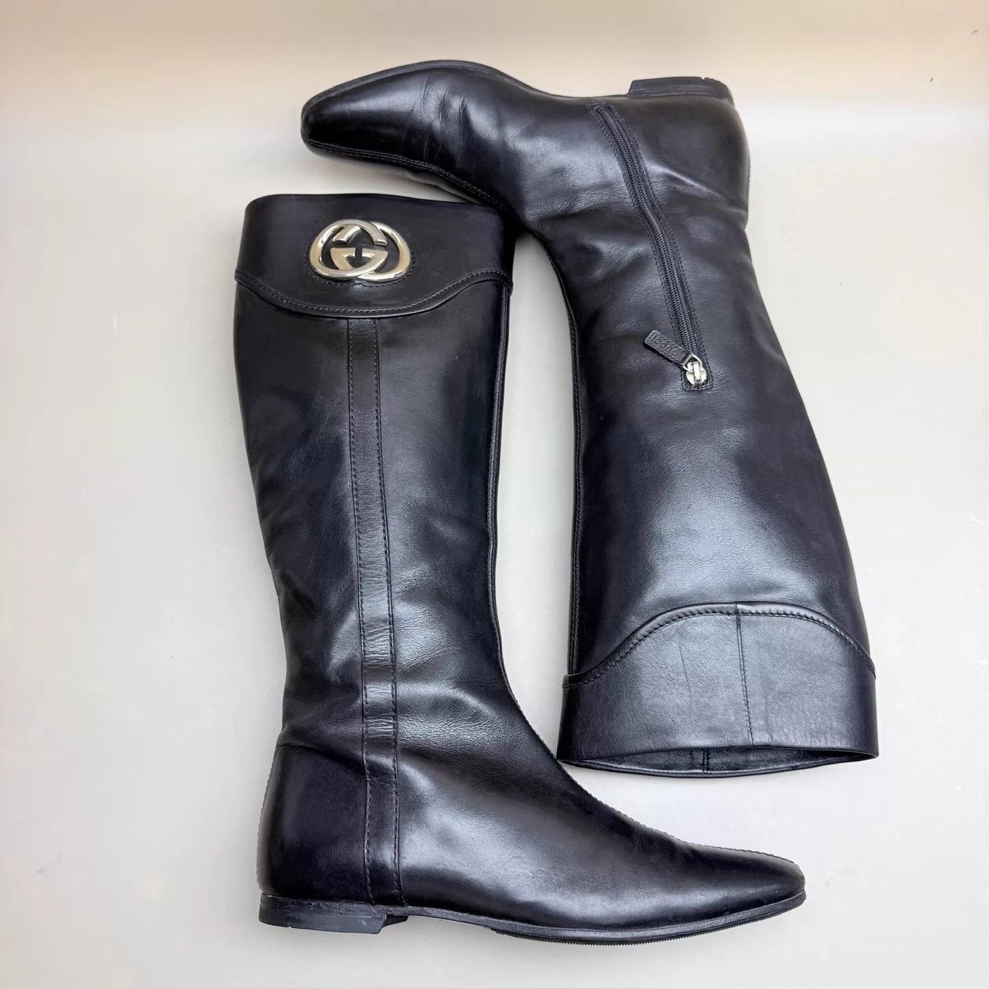 Gucci GUCCI Mid-Calf Boots Black Silver Double G Buckle 36 99 New Size US 5.5 / IT 35.5 - 4 Thumbnail