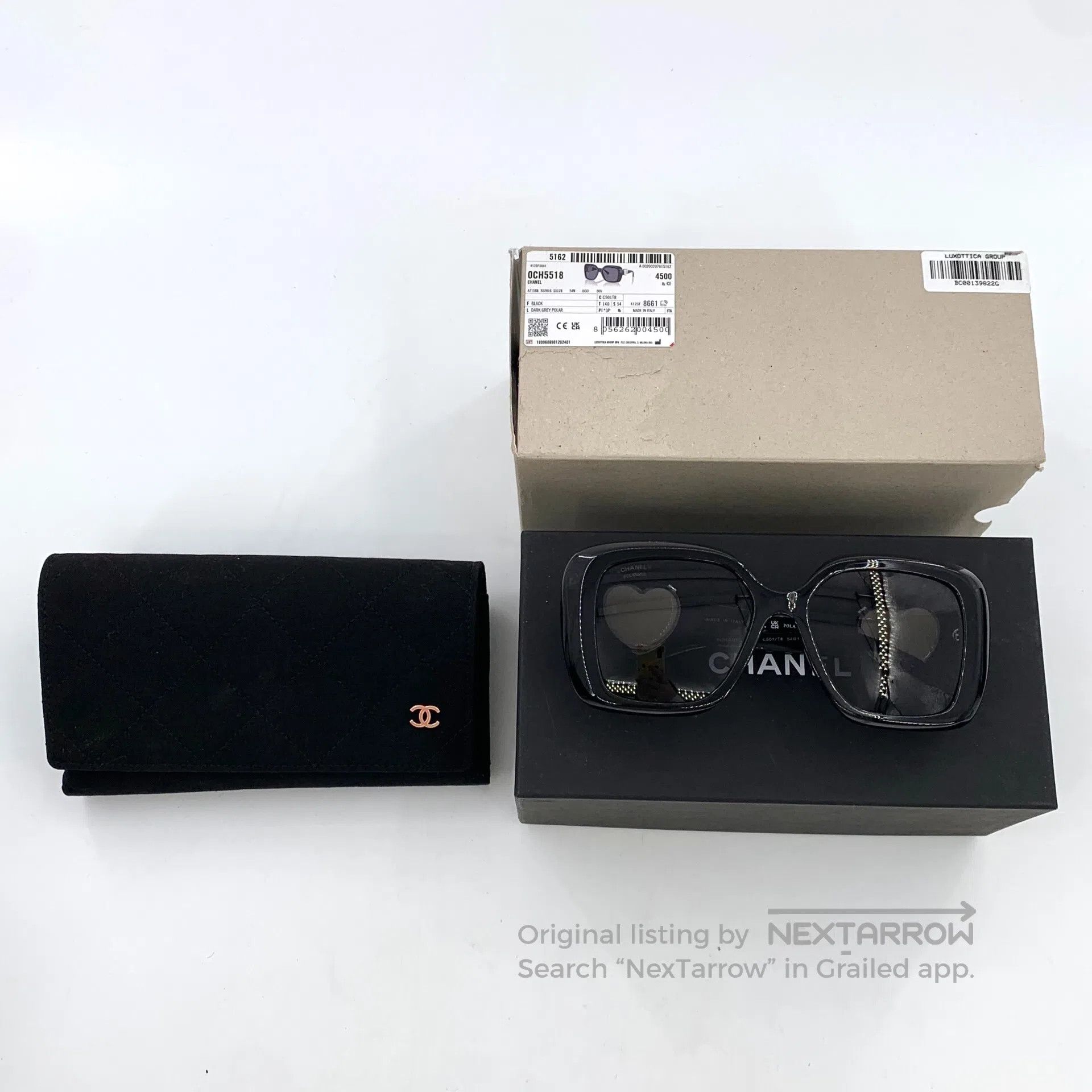 Chanel Chanel Black Logo Heart Decoration Square Frame Sunglasses Size ONE SIZE - 9 Thumbnail