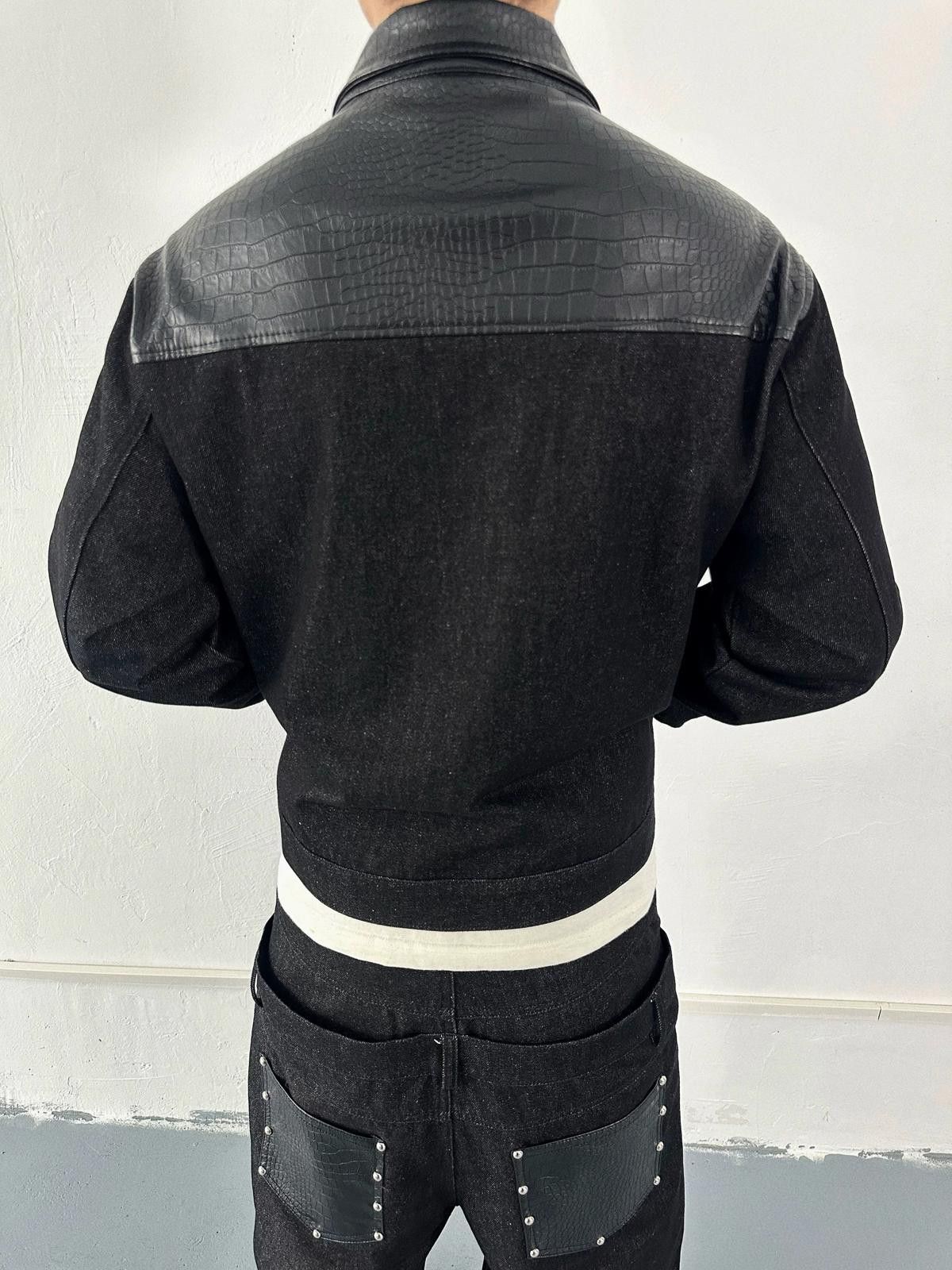Leather Raw Denim PU-Collar Workwear Jacket | Short Boxy Size US M / EU 48-50 / 2 - 5 Thumbnail