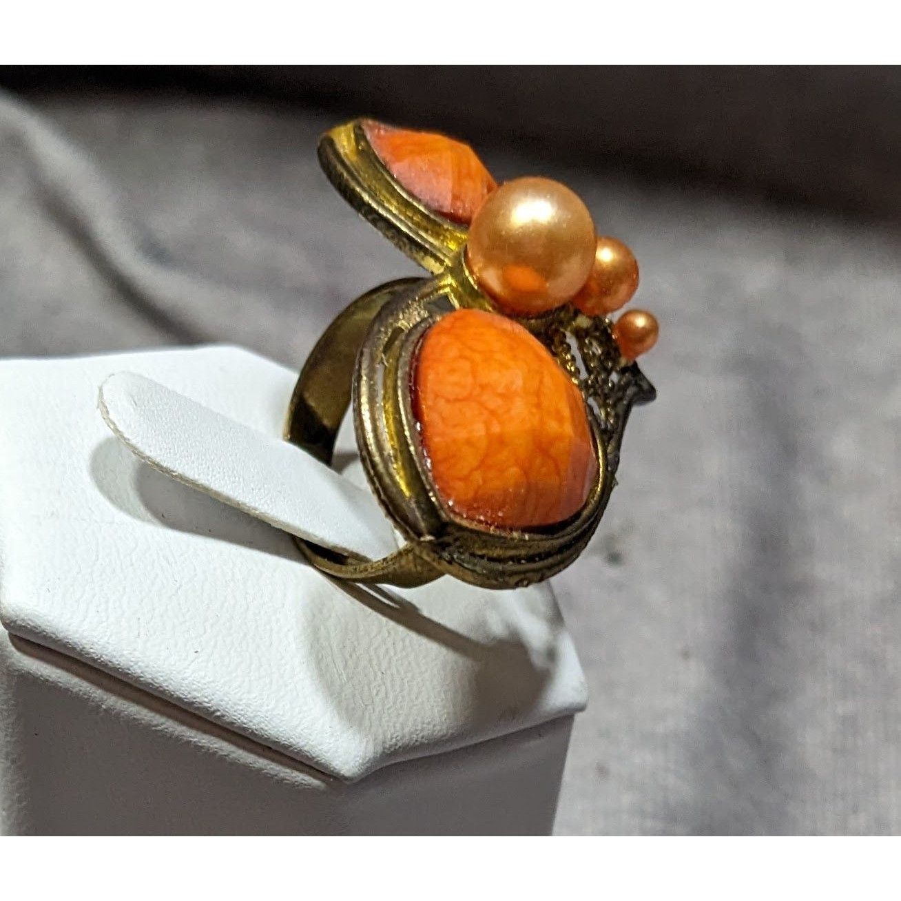 Other Steampunk Heart Shaped Orange And Gold Tone Adjustable Ring Size ONE SIZE - 7 Thumbnail