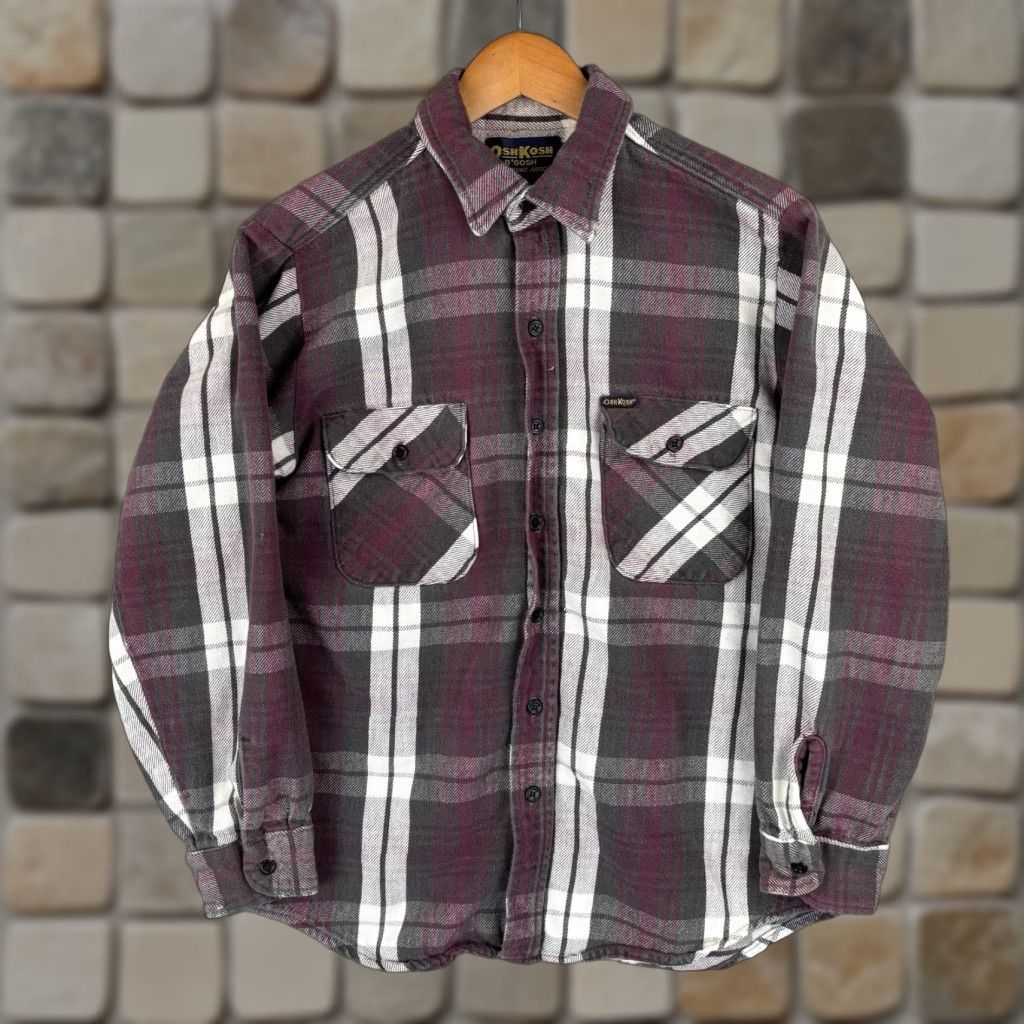 Vintage VINTAGE OshKosh B’Gosh Heavy Flannel Work Shirt Men M Maroon Gray Plaid USA Size US M / EU 48-50 / 2 - 1 Thumbnail