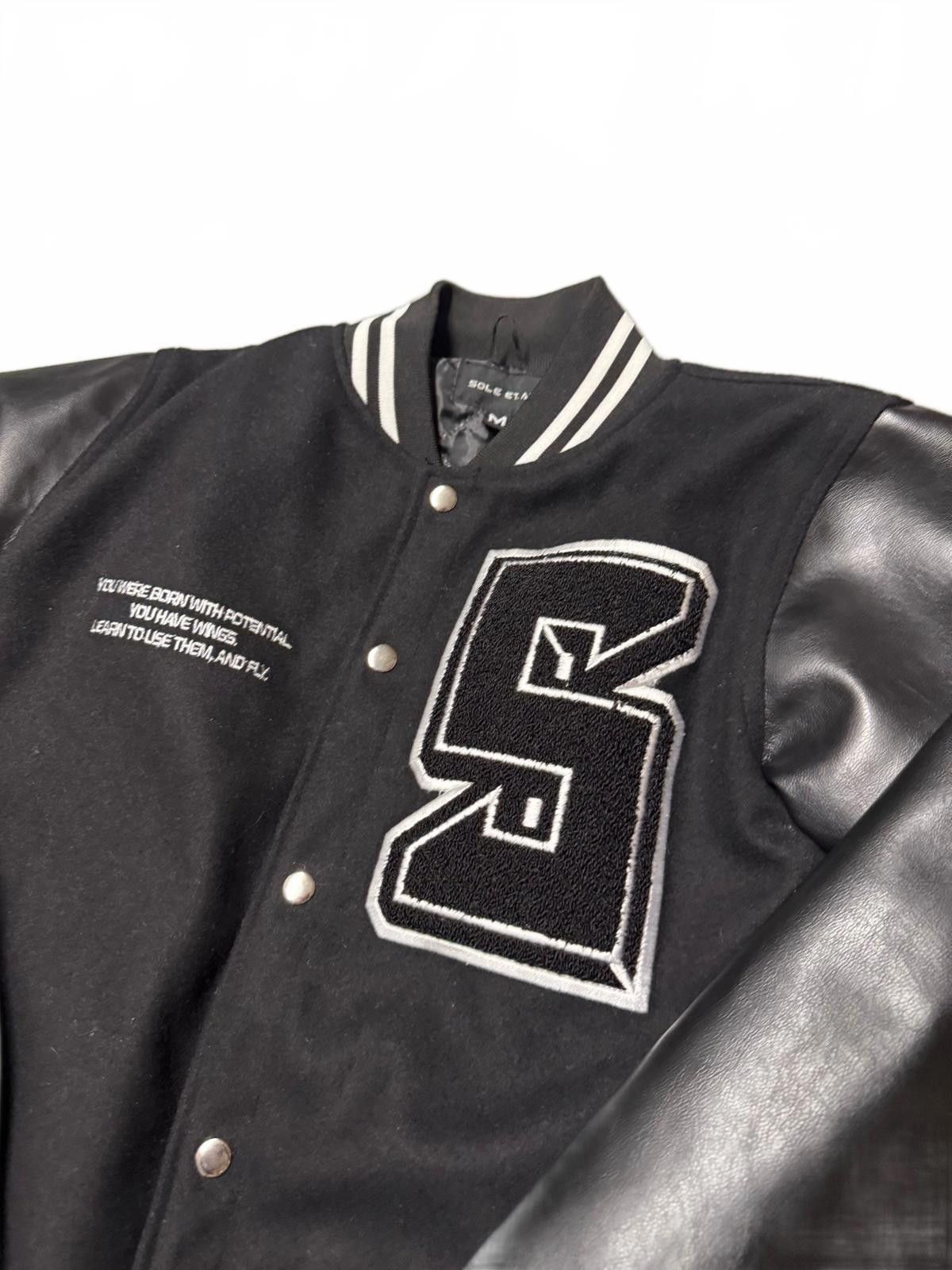 Designer Stylish Black Varsity Jacket with Leather Sleeves Size US M / EU 48-50 / 2 - 3 Thumbnail