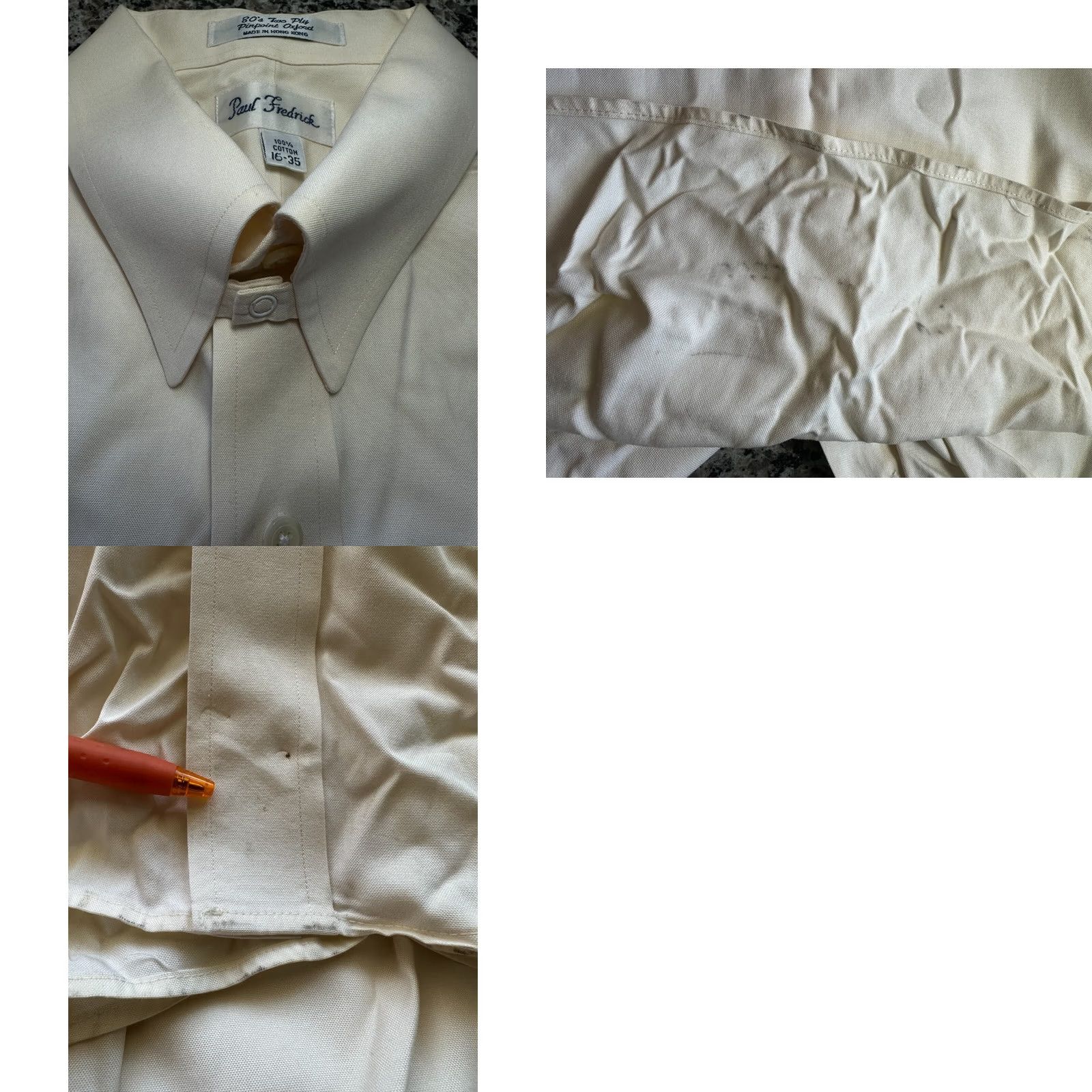 Vintage Paul Fredrick Shirt Yellow Cotton PinPoint Oxford 80's Two Ply 15 Mens Pocket Size US M / EU 48-50 / 2 - 8 Thumbnail