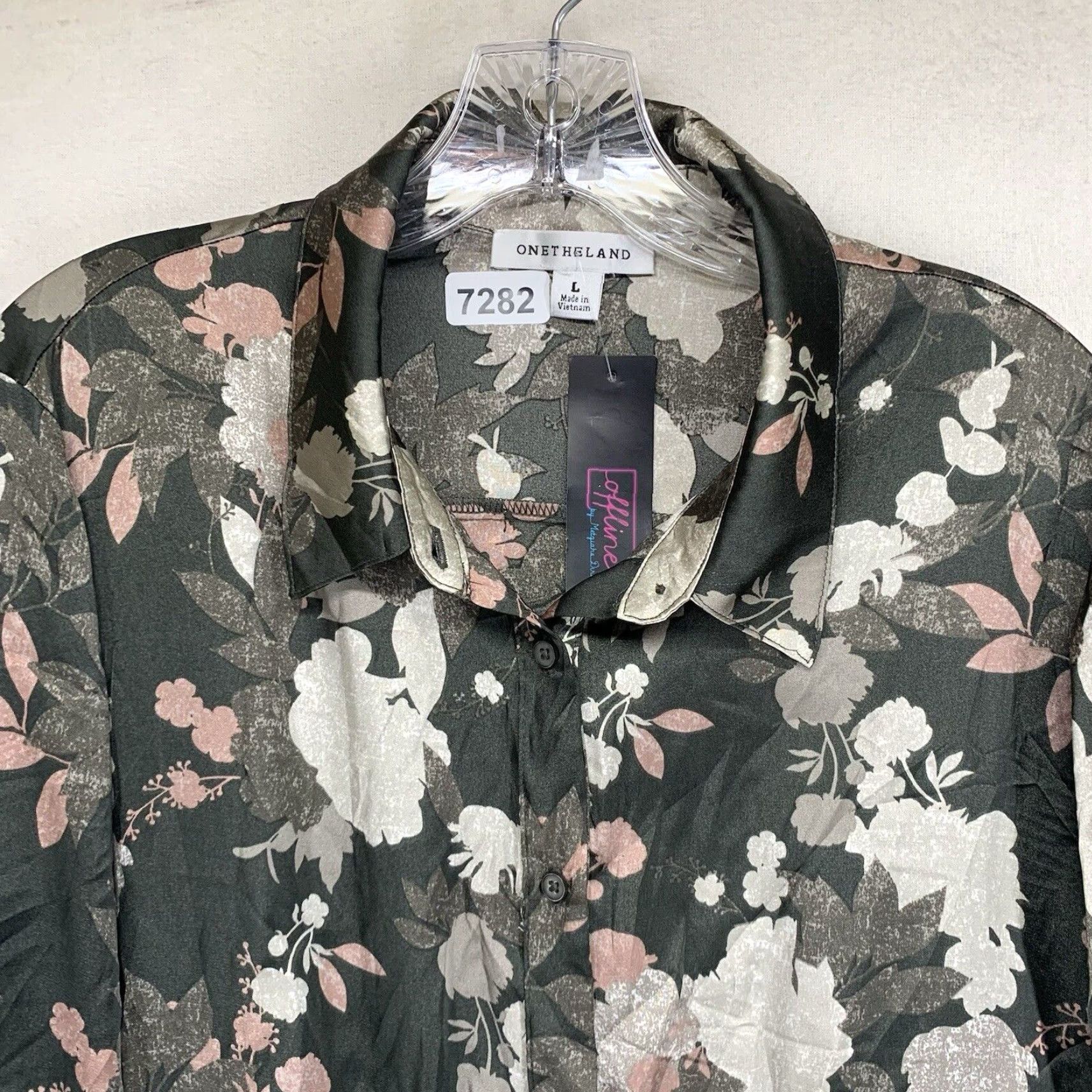 Vintage Women’s Large Dress Collared Button Front Metallic Gray Floral Whimsical Fairy Size L / US 10 / IT 46 - 3 Thumbnail