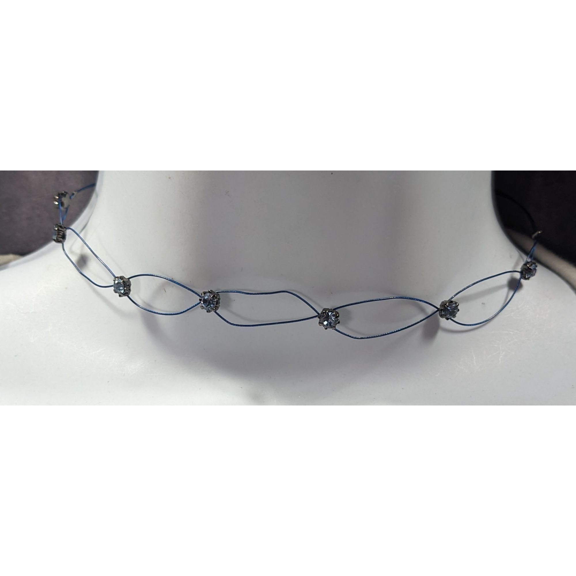 Other Handmade Blue Wire Clear Rhinestone Choker Necklace Size ONE SIZE - 1 Thumbnail
