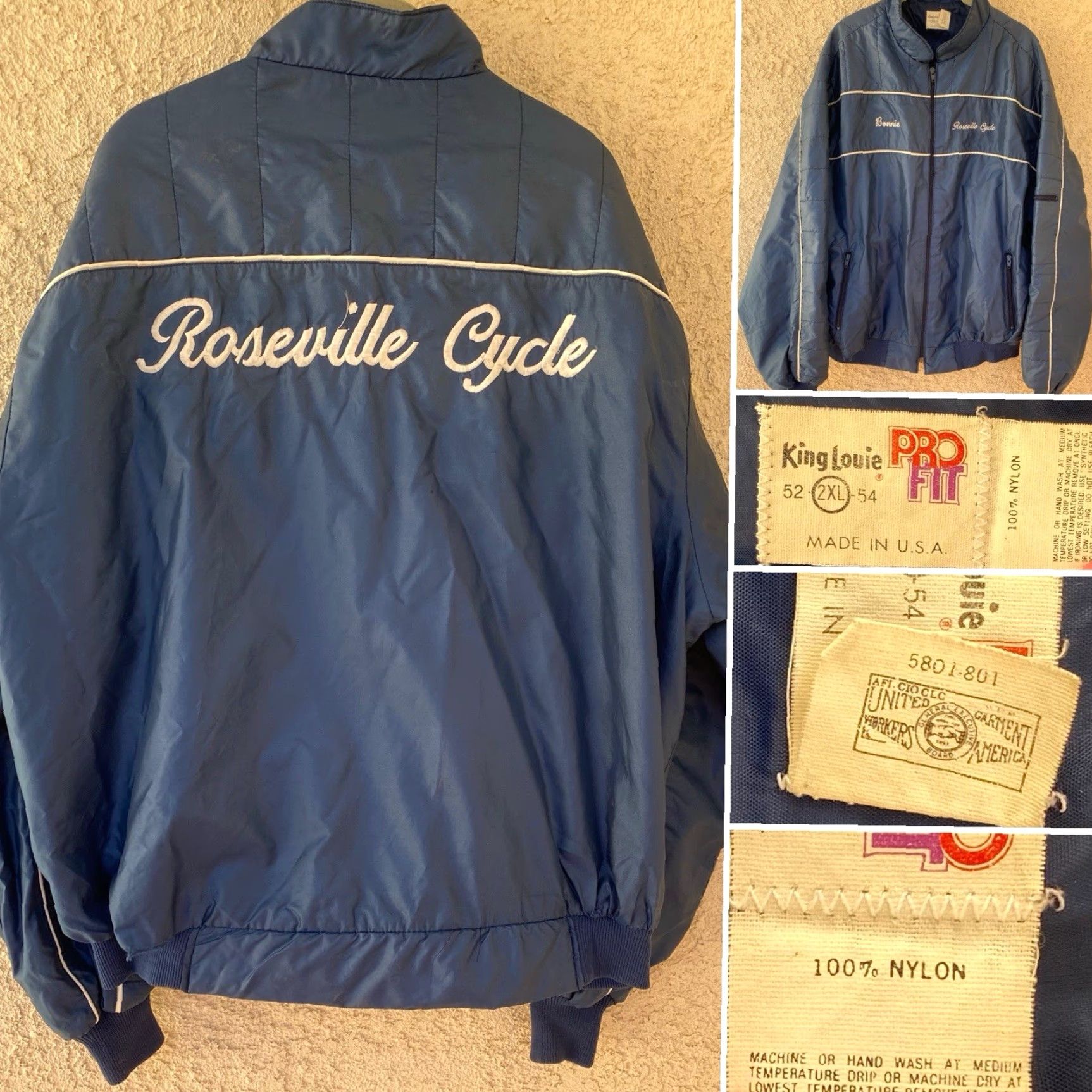 Vintage VINTAGE King Louie Pro Fit Windbreaker Jacket 2XL USA Union Made Men Blue Nylon Full Zip Roseville Cycle Bonnie Size US XXL / EU 58 / 5 - 2 Thumbnail