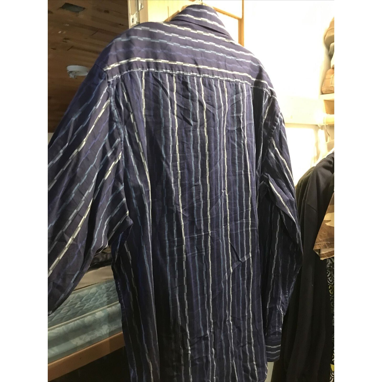 BUGATCHI Bugatchi Uomo Men’s XXL Blue Striped LS Button Cotton Shirt Size US XXL / EU 58 / 5 - 12 Thumbnail